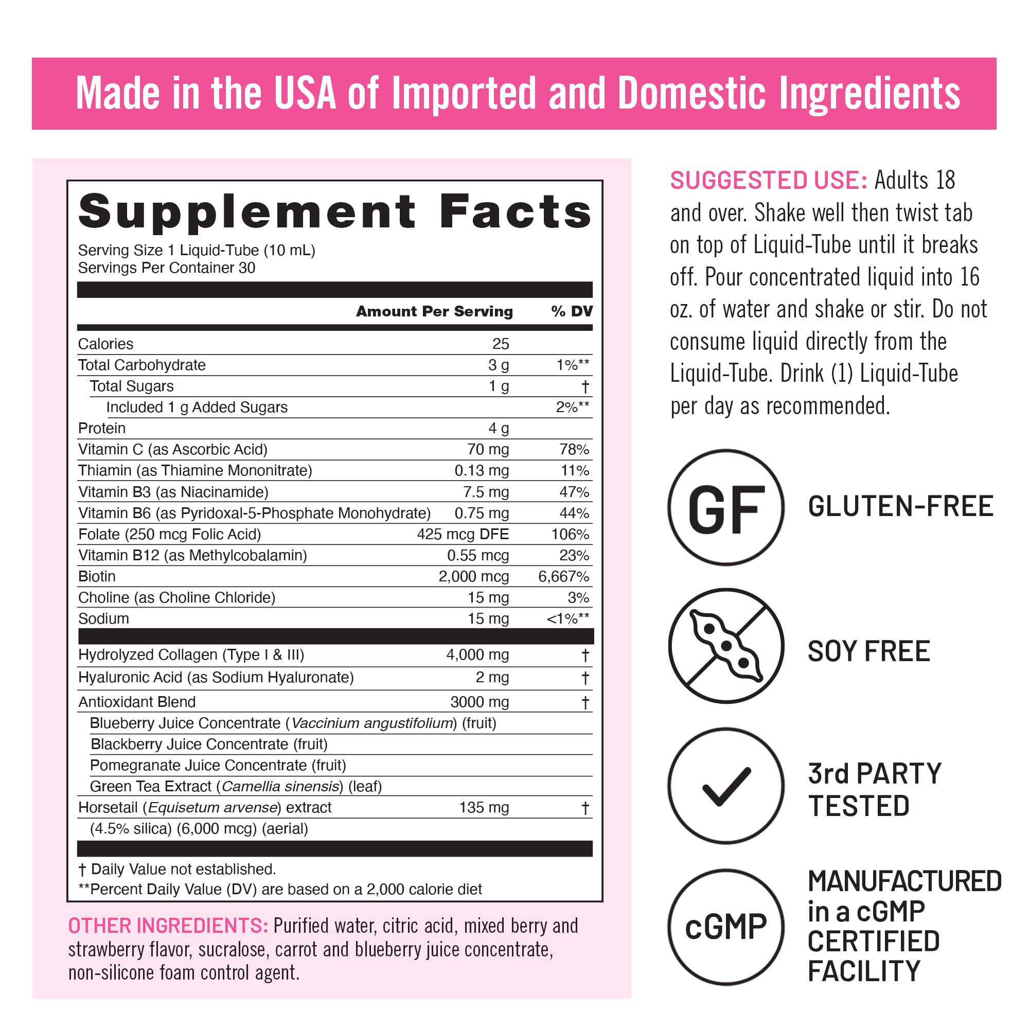 NatureWise Liquid Collagen for Women & Men 4000mg, Type 1 & 3 Peptides with Biotin for Hair, Skin and Nails + Vitamin C + Vitamin B Complex - Low Sugar - Mixed Berry - 30 Tubes