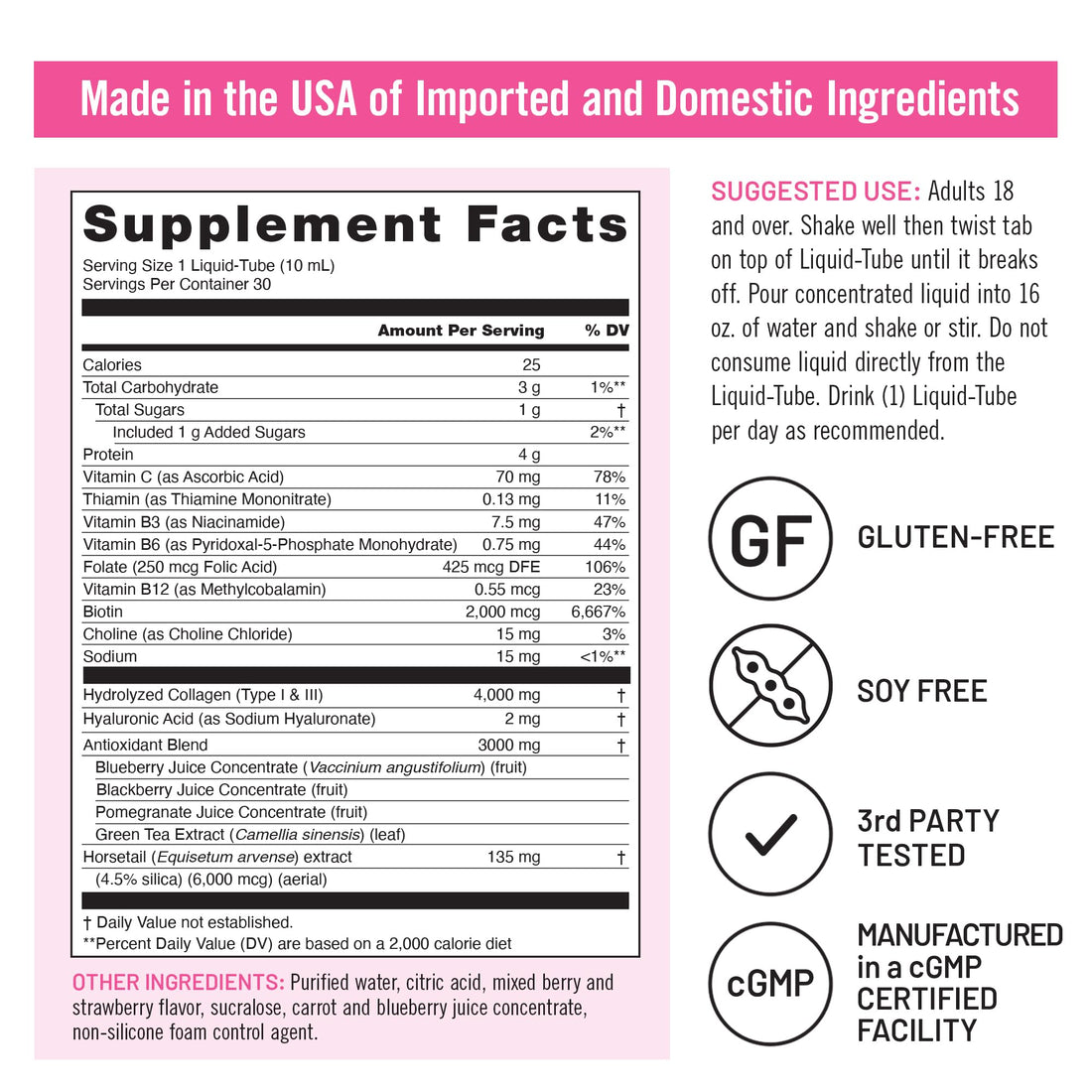 NatureWise Liquid Collagen for Women & Men 4000mg, Type 1 & 3 Peptides with Biotin for Hair, Skin and Nails + Vitamin C + Vitamin B Complex - Low Sugar - Mixed Berry - 30 Tubes