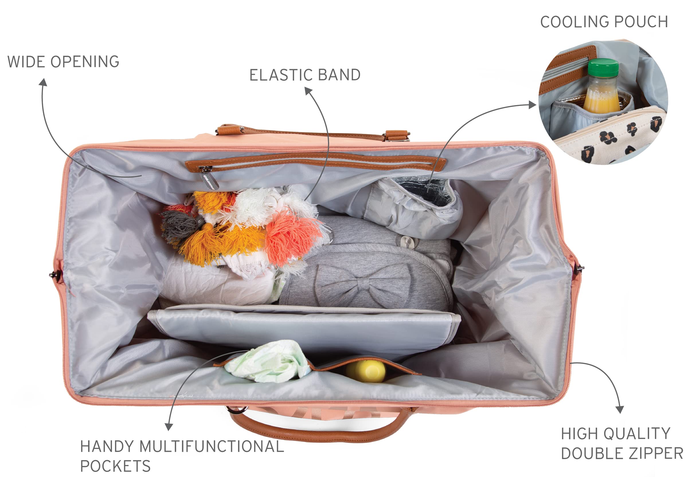 Childhome The Original Mommy Bag – Large Baby Diaper Bag, Mommy Hospital Tote and Travel Tote, Pregnancy Must Haves (Mommy Pink)