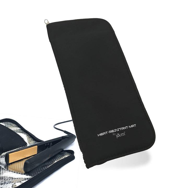Heat Resistant Case & Mat for Hair Straighteners by j&m - Travel Pouch & Zip-Up All-In-One Mat and with Pockets for Combs, Clips & More. Great for Travelling and Protecting Your Surfaces