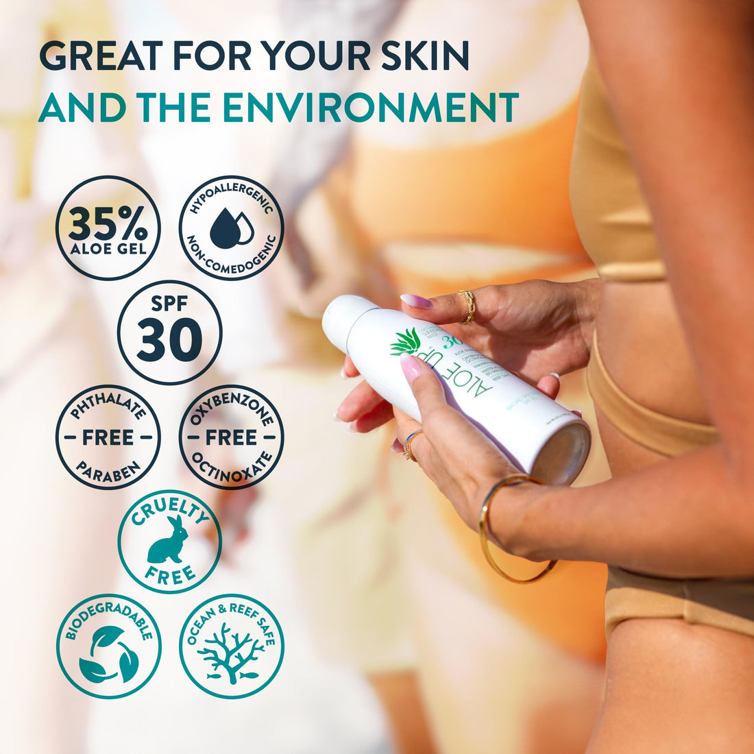 Aloe Up Sun and Skin Care Products White Collection SPF 30 Continuous Spray Sunscreen, White, Coconut-Mango, 6 Ounce
