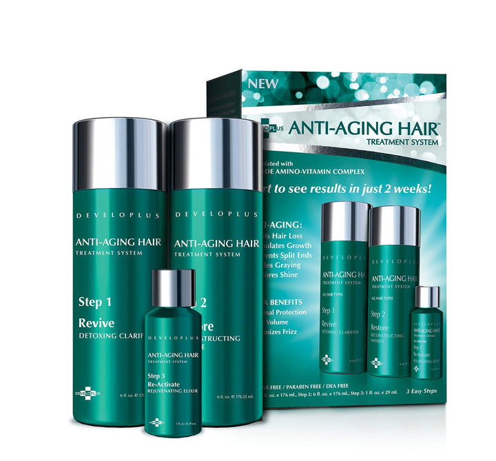 Developlus Anti-Aging Hair Treatment System, Deep Conditioning Formula Fights Hair Loss, Stimulates Growth, Prevents Split Ends, Battles Graying, and Restores Shine, Silicone and Paraben Free