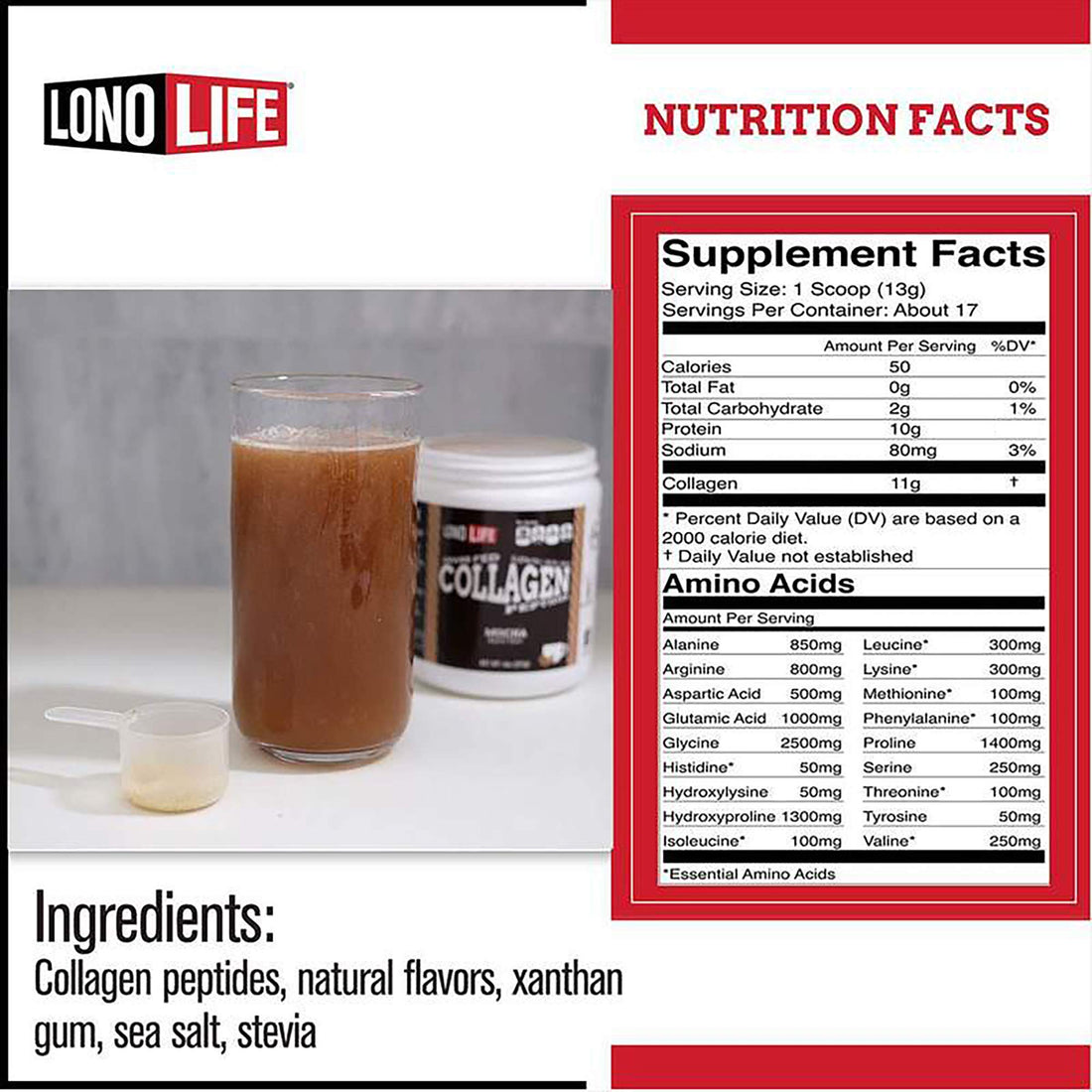 LonoLife - Mocha Collagen Peptides with 10g Protein, Paleo and Keto Friendly, 8-Ounce Bulk Container - Packaging May Vary