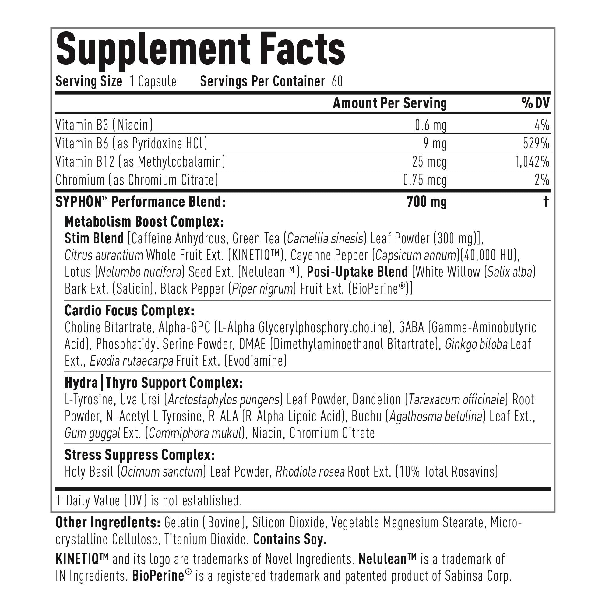 Core Active Syphon Thermogenic Fat Burner for Men, Keto Pills, Advantra Z for Energy, Focus, Appetite Control, Increase Metabolism Muscle Toning Supplements, Weight Loss Pills for Women - 60 Capsules