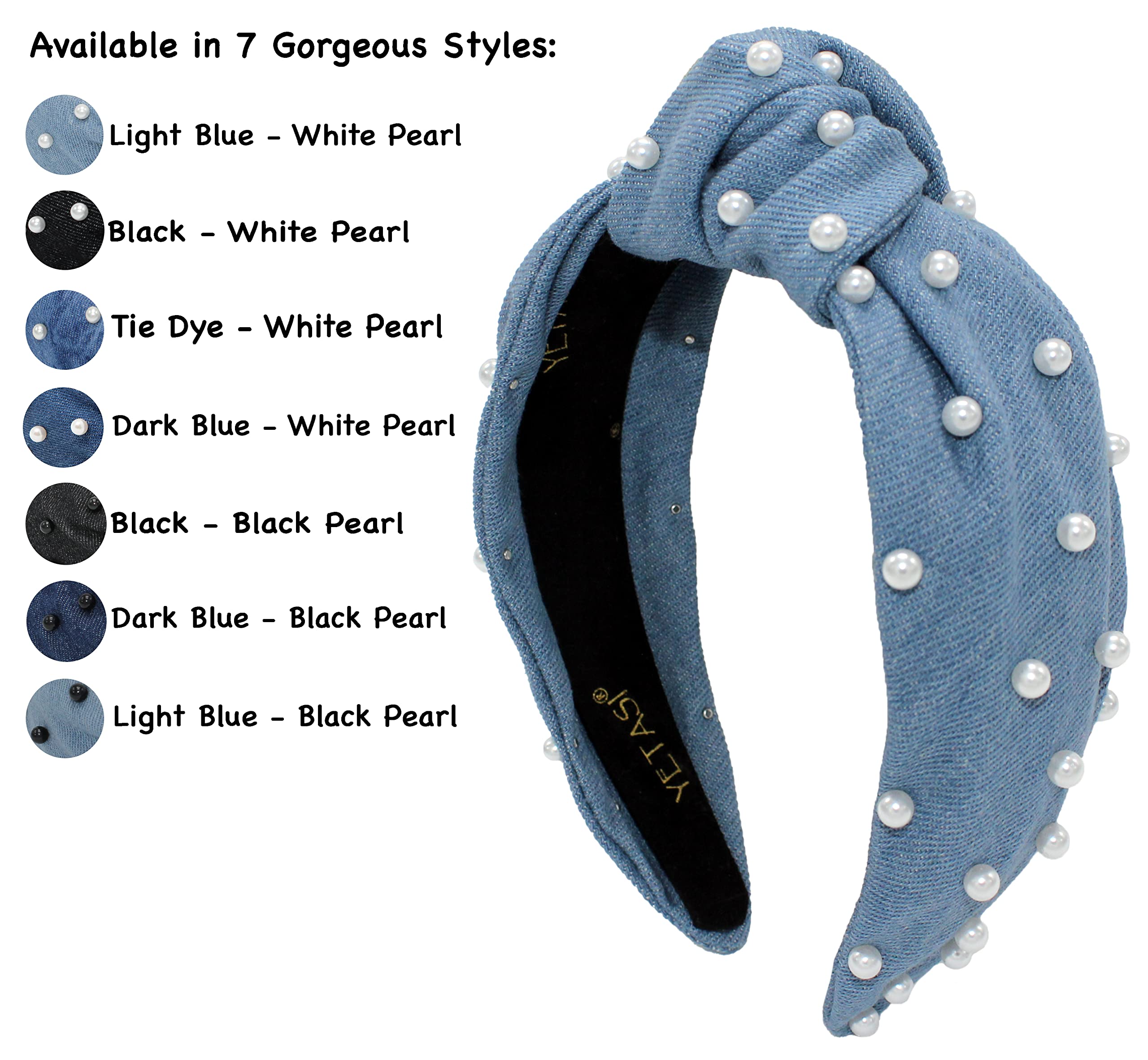 Blue Headband is Classy. Denim Pearl Knotted Headband for Women Goes with Everything.Comfy Top Knot Headband For Women . Jean Headband for Women Fashion Gets Compliments.Cute Jean Light Blue Headband