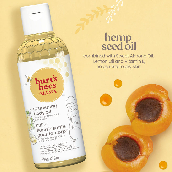 Burt's Bees Mama Nourishing Body Oil with Sweet Almond Oil and Vitamin E, Deep Hydrating Treatment, 100% Natural Origin, 5 Fl Oz (Pack of 3)