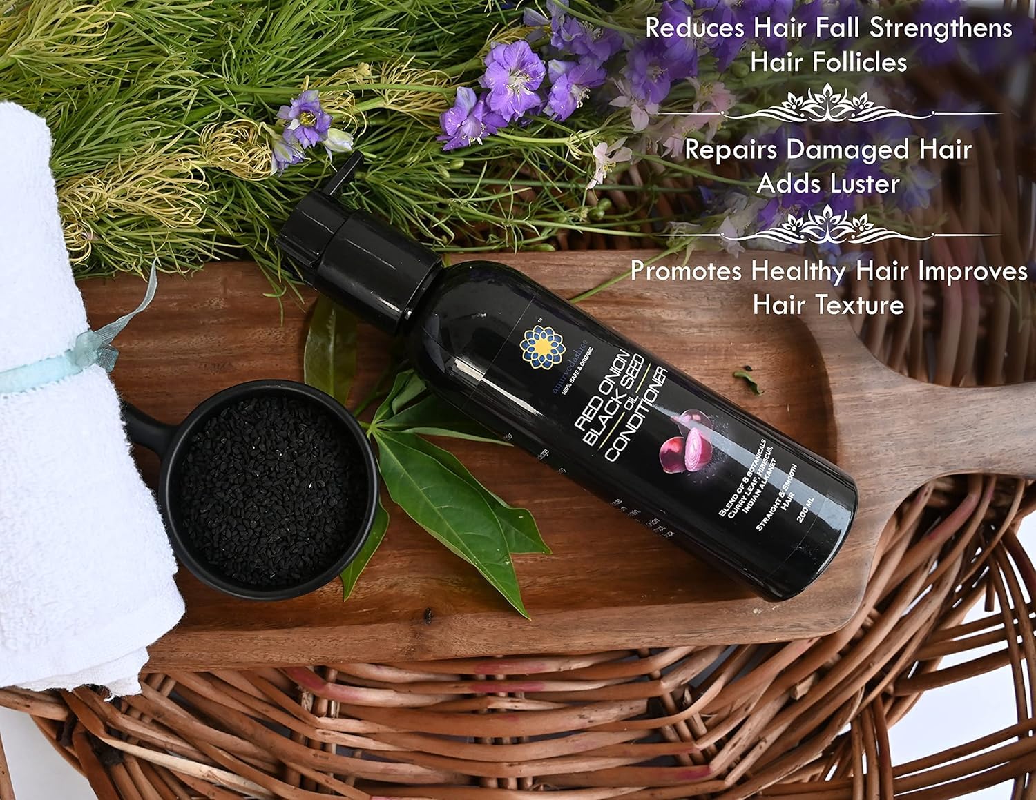 AYURVEDASHREE Botanical Conditioner - Red Onion, Black Seed, Argan, Coconut, Neem, Hemp, Amla & Aloe Vera | Deep Conditioning for Dry, Thin & Damaged Hair | 200 ML - 6.76 fl oz