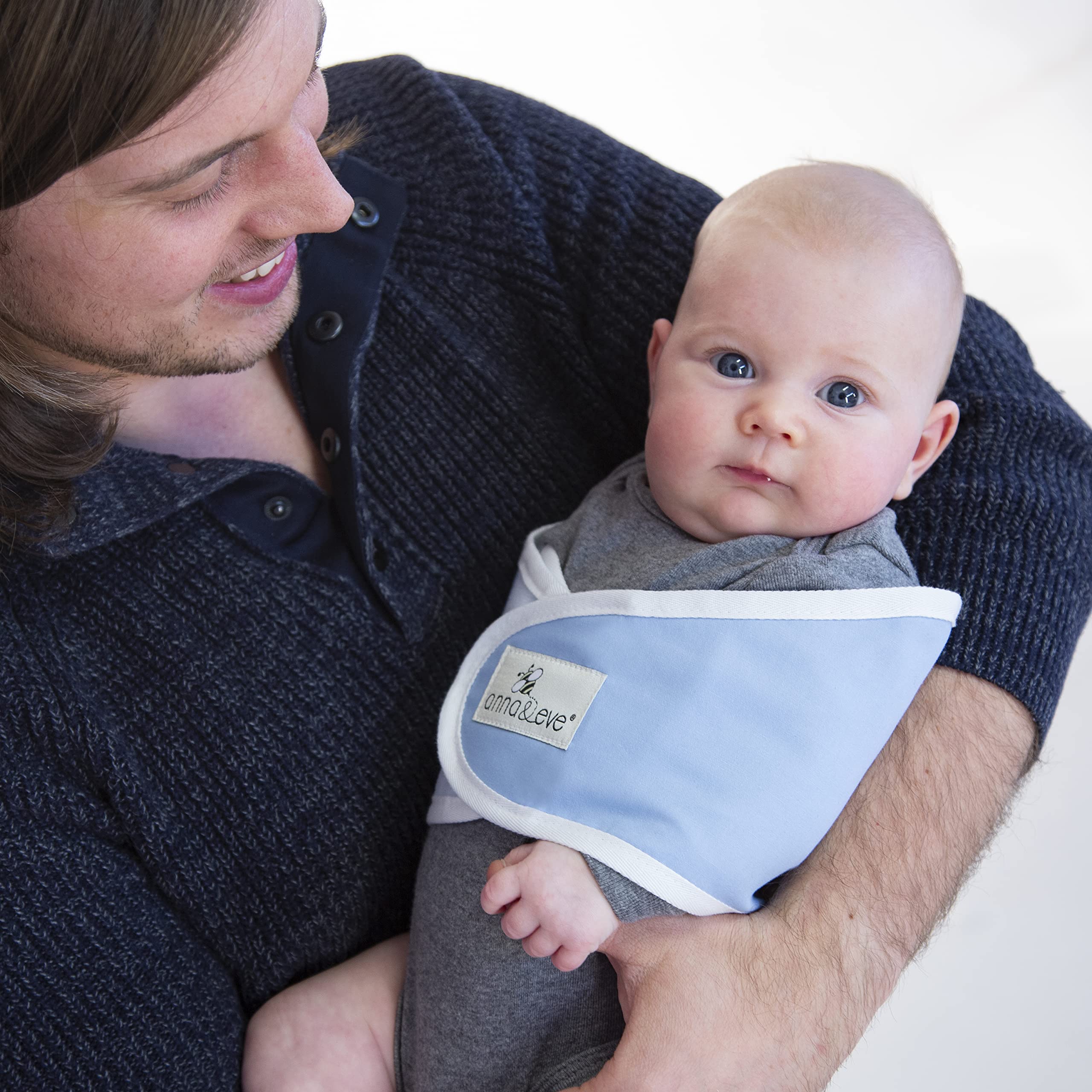 Anna & Eve - Swaddle Strap - Adjustable Arms-Only Baby Swaddle, 100% Cotton, Prevents Overheating - Large Size Fits Chest 16 to 20.5 - Blue