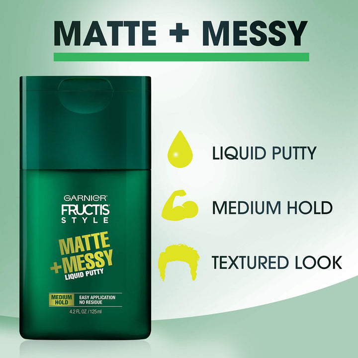Garnier Fructis Style Matte & Messy Liquid Hair Putty for Men, 4.2 Ounce