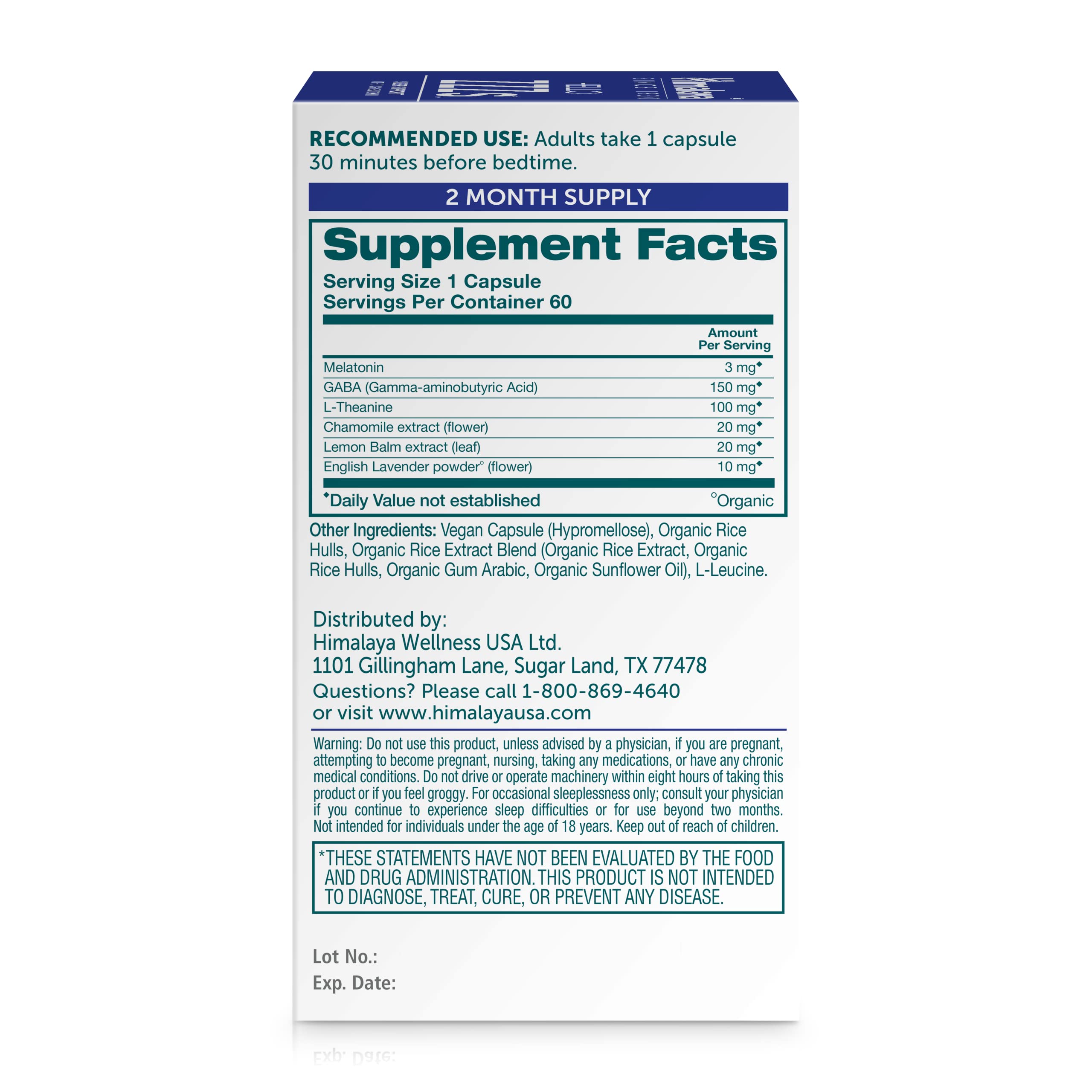 Himalaya Hello ZZZs with GABA, L-Theanine and Melatonin 3mg for Sleep Support and Occasional Sleeplessness, 60 Capsules, 2 Month Supply