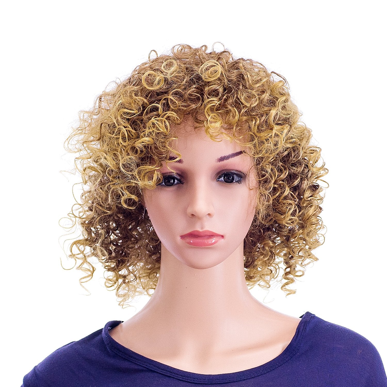 Light Brown Auburn Blonde Mixed: SWACC 12-Inch Short Big Bouffant Curly Wigs for Women Synthetic Heat Resistant Fiber Hair Pieces with Wig Cap (Light Brown Auburn Blonde Mixed)