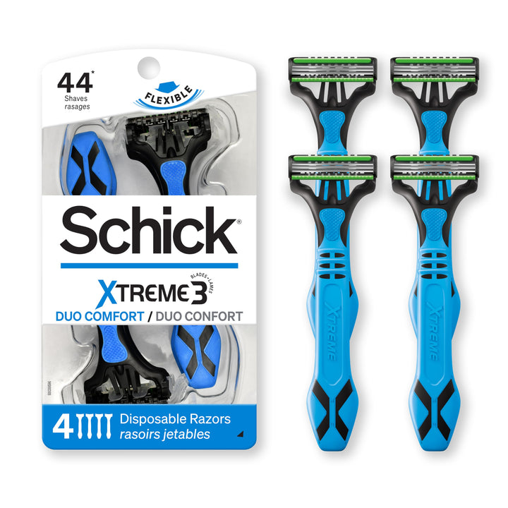 Schick Xtreme 3 Duo Comfort Skin Disposable Razors for Men, Disposable Razors, 4 Count, Pack of 2
