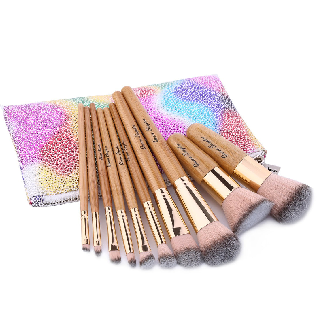 10 Pcs Makeup Brush Set Professional Bamboo Handle Make up Brush Foundation Powder Eyebrow Eyeshadow Concealer Lip Brushes Kits Cosmetic Tools With Colorful Artificial Leather Bag