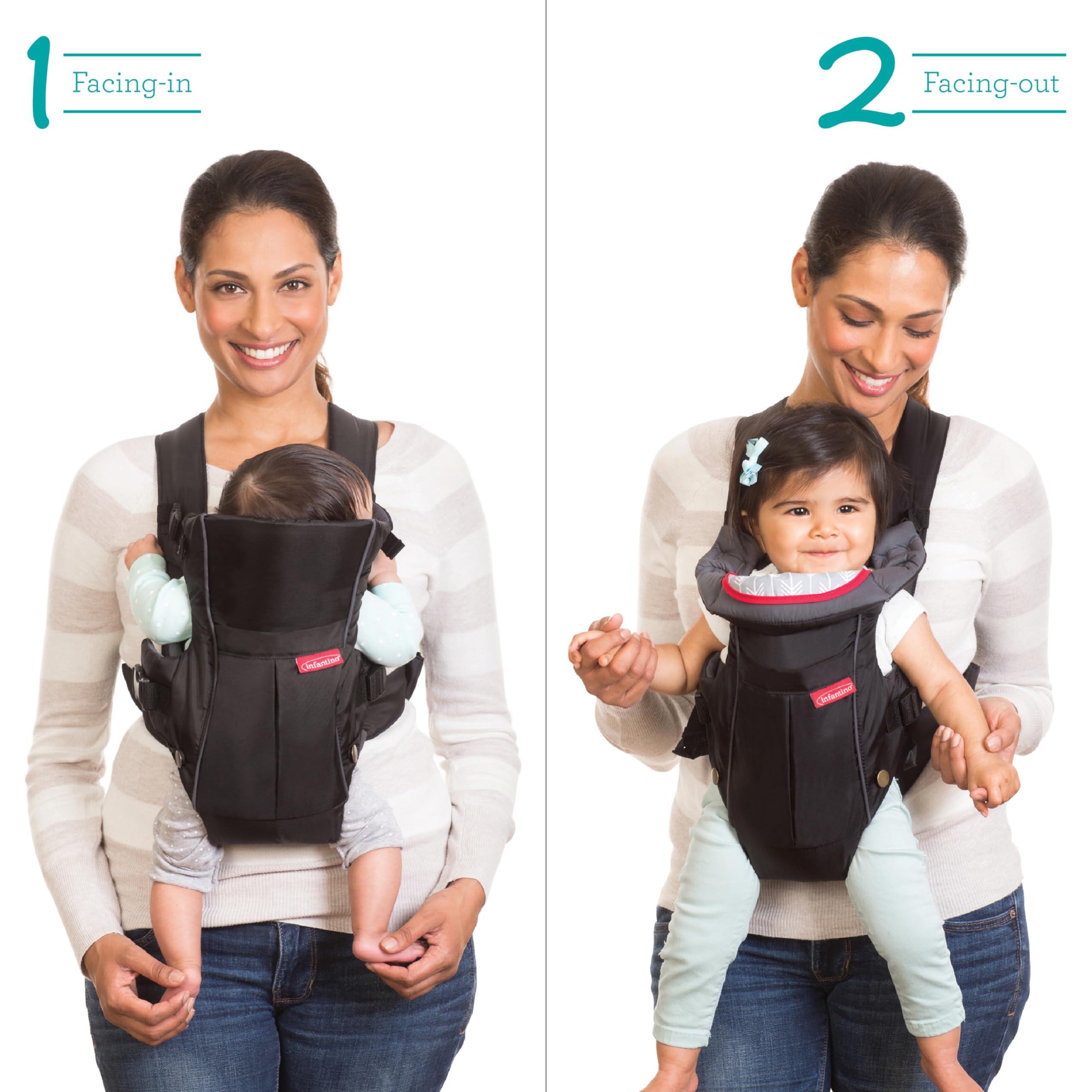 Infantino Swift Classic Carrier with Pocket, 2-Ways to Carry Carrier with Wonder Bib & Essentials Storage Front Pocket for Babies 8-25lb, Adjustable Strap, Black