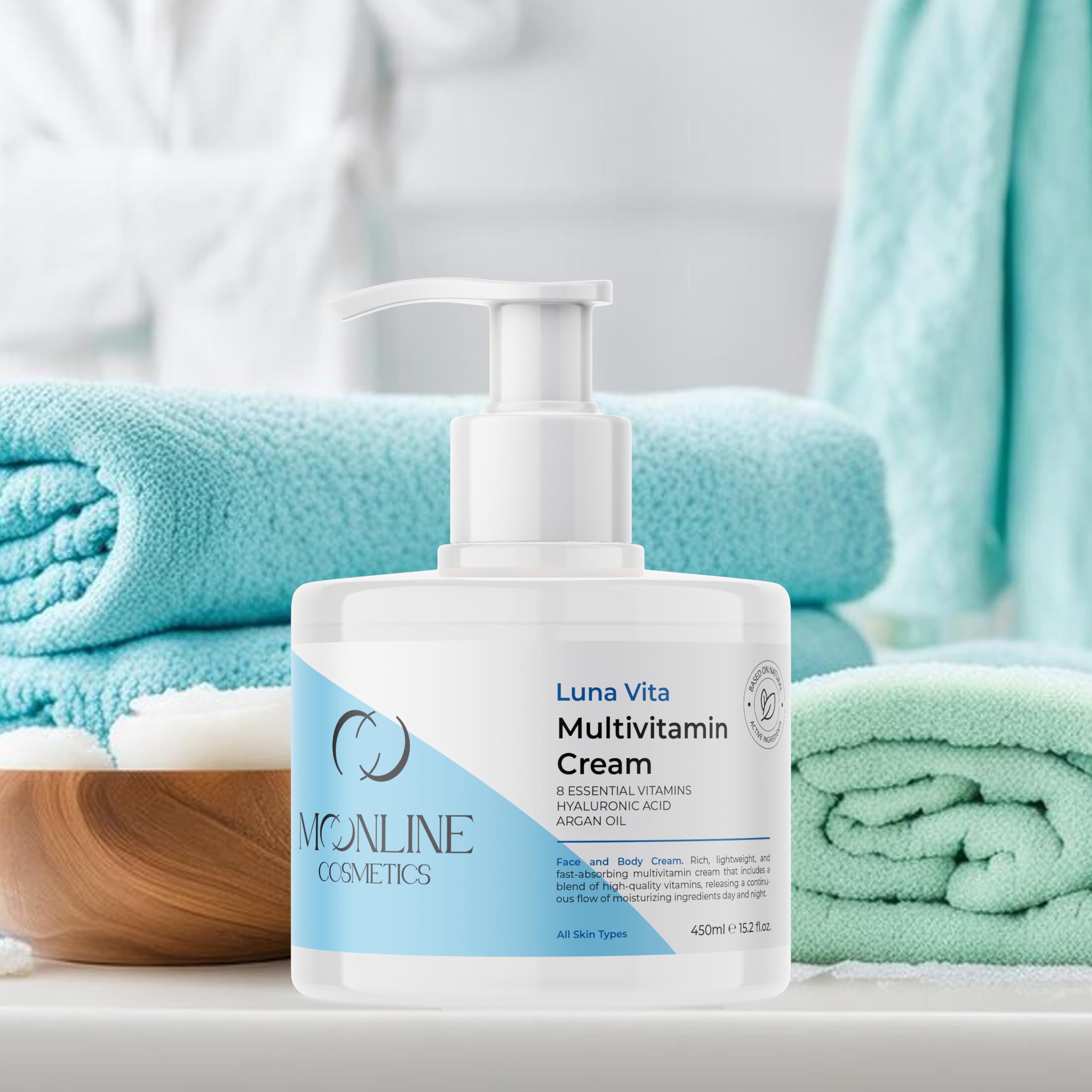 Mooline Cosmetics Multivitamin Cream, 8 Essential Vitamins, Hyaluronic Acid, Argan Oil, 15.2 fl oz
