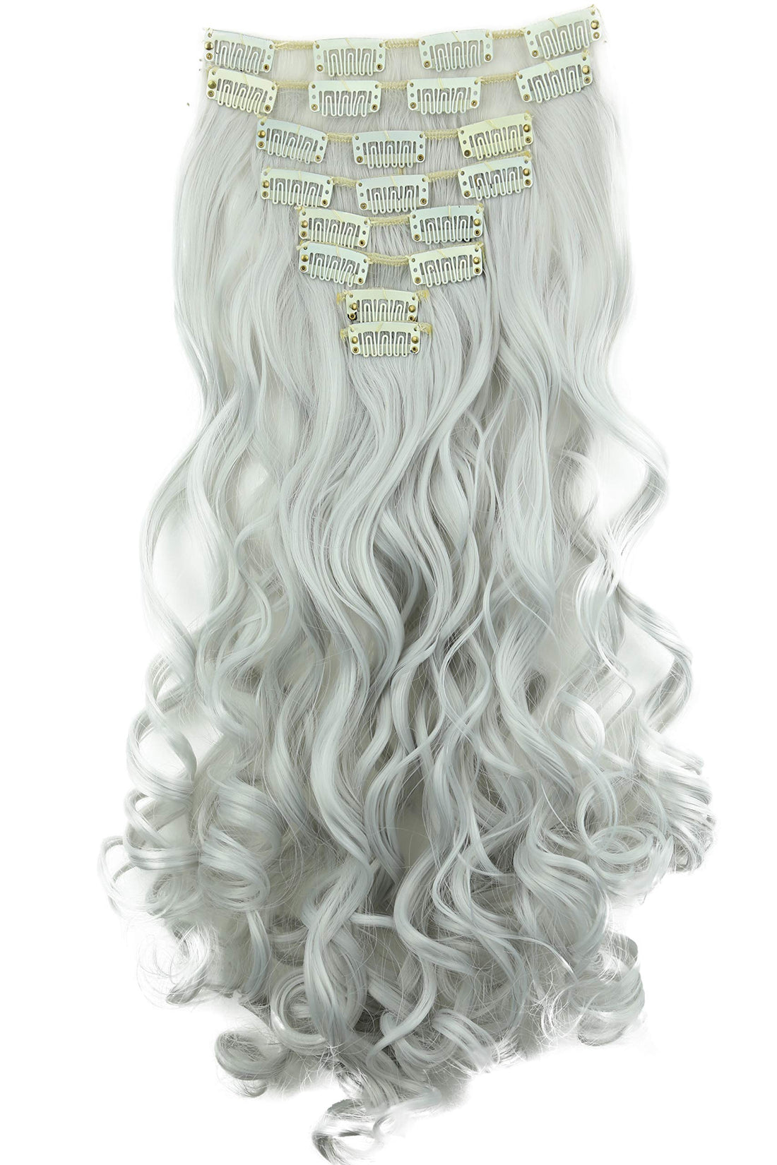 Prettyshop Clip in Extensions 24 (60Cm) Light Gray #Gray1 Ces28-1: Prettyshop Xxl Full Head Set 8 Pcs 24 Clip In Hair Extensions Hairpiece Wavy Heat-Resisting Light Gray Ces28-1