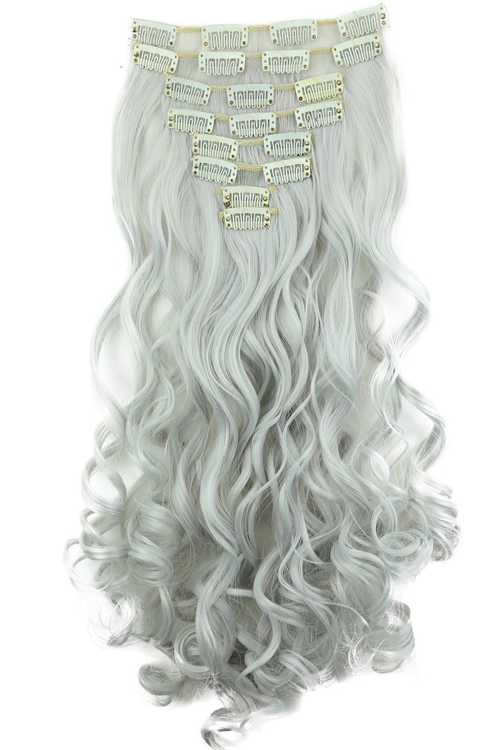 Prettyshop Clip in Extensions 24 (60Cm) Light Gray #Gray1 Ces28-1: Prettyshop Xxl Full Head Set 8 Pcs 24 Clip In Hair Extensions Hairpiece Wavy Heat-Resisting Light Gray Ces28-1