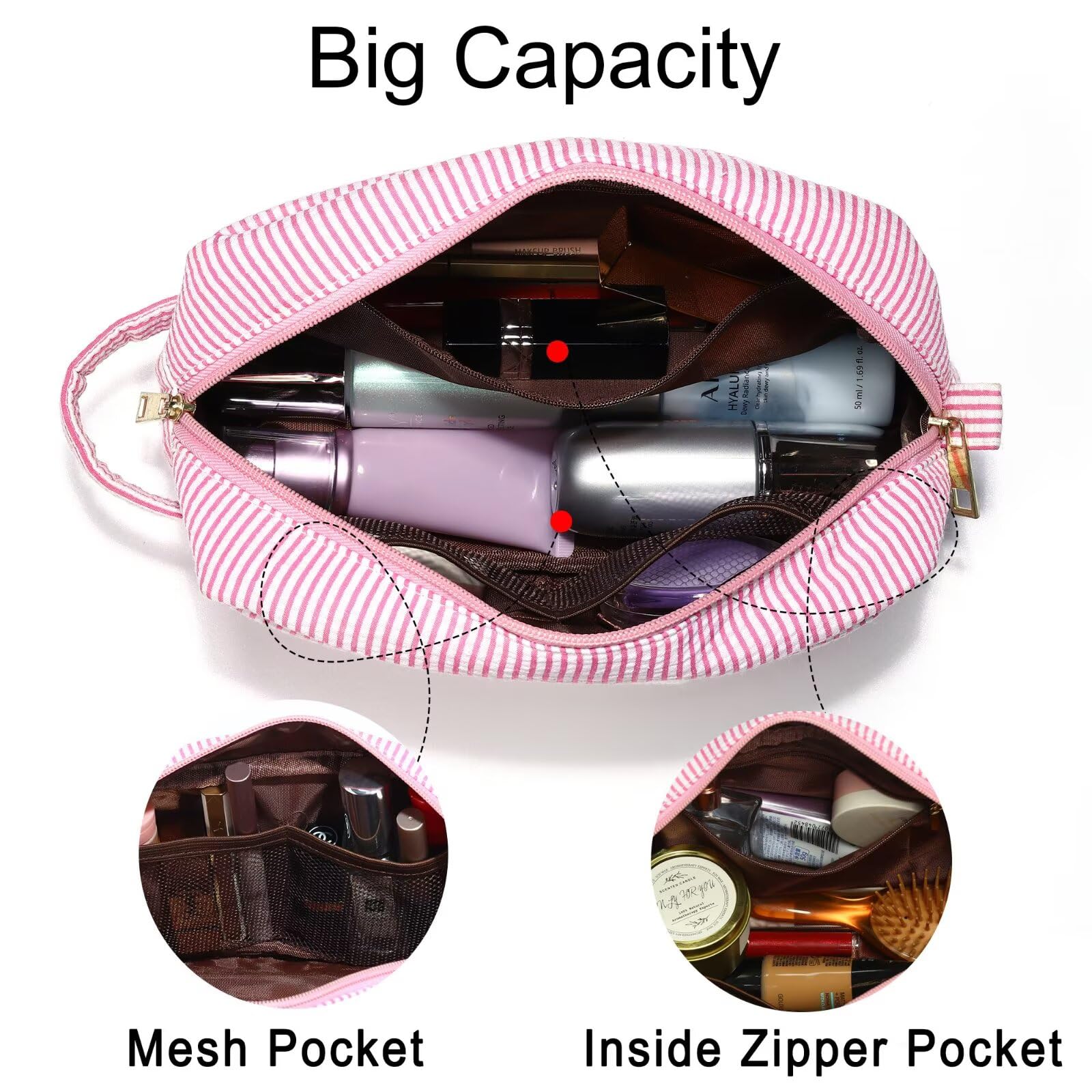 YOOLIFE Initial Makeup Bag for Women - Cute Pink Toiletry Bags Cosmetic Pouch for Teen Girls, Personalized Birthday Gifts for Women Friends Sister Daughter, Letter L