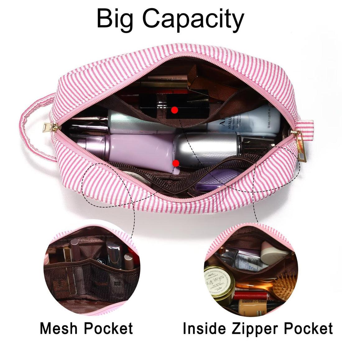 YOOLIFE Initial Makeup Bag for Women - Cute Pink Toiletry Bags Cosmetic Pouch for Teen Girls, Personalized Birthday Gifts for Women Friends Sister Daughter, Letter L