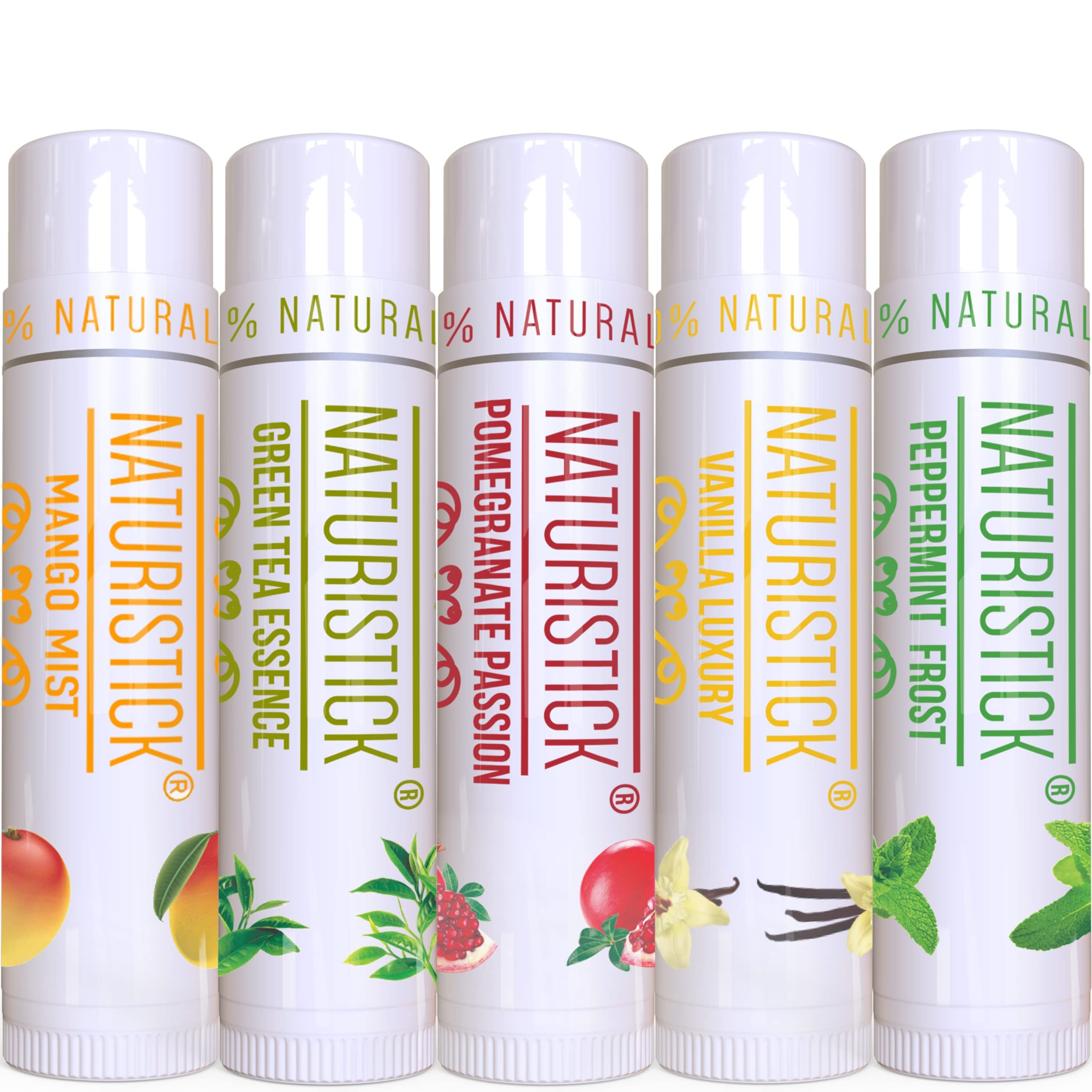 Naturistick Lip Balm - All Natural Flavored Lip Care with Lip Balm Holder - for Men and Women - Made of 100% Natural Moisturizers - Best for Dry and Chapped Lips - 4 Refreshing Flavors - Made in USA