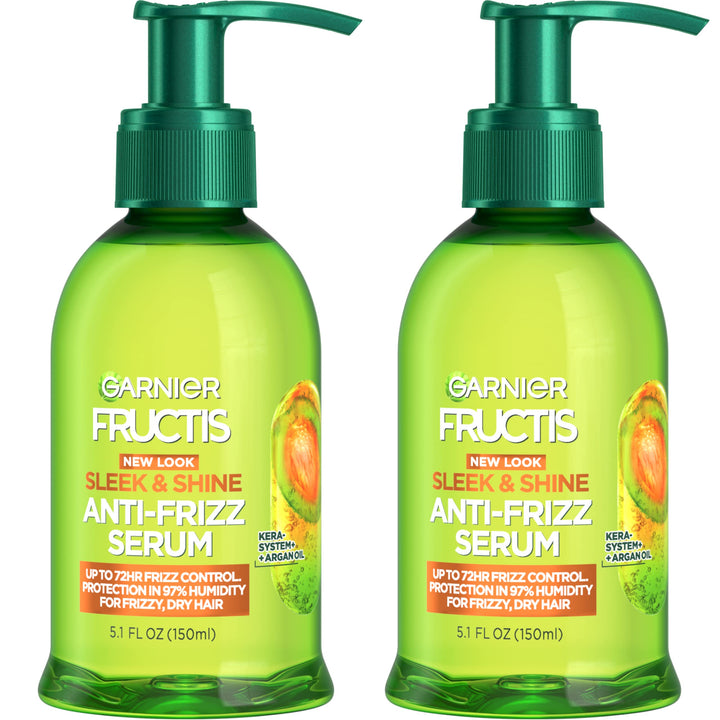 Garnier Fructis Sleek & Shine Anti-Frizz Serum for Frizzy, Dry, Unmanageable Hair, 5.1 Ounce (2 Count)