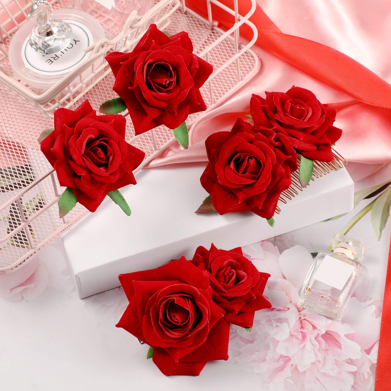 6 Pieces Rose Hair Clip Flower Hairpin Rose Flower Hair Clip Comb Flower Hairpin Rose Brooch Floral Clips Women Rose Flower Hair Accessories Wedding Hair Clip Flamenco Dancer for Women Girls, 3 Styles