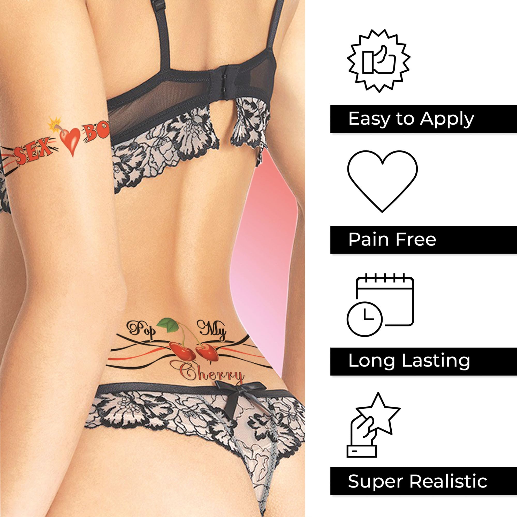 Sovereign-Gear 8 Extra Large Sexy Naughty Temporary Tattoos for Women Ladies - Adult Fun for Lower Back Legs Arms Stomach