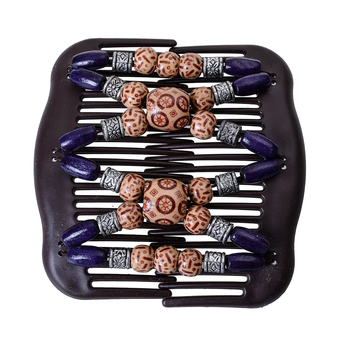 Lovef Women Magic Combs Wood Beaded Stretch Double Side Combs Clips Bun Maker Hair Accessories (Purple)