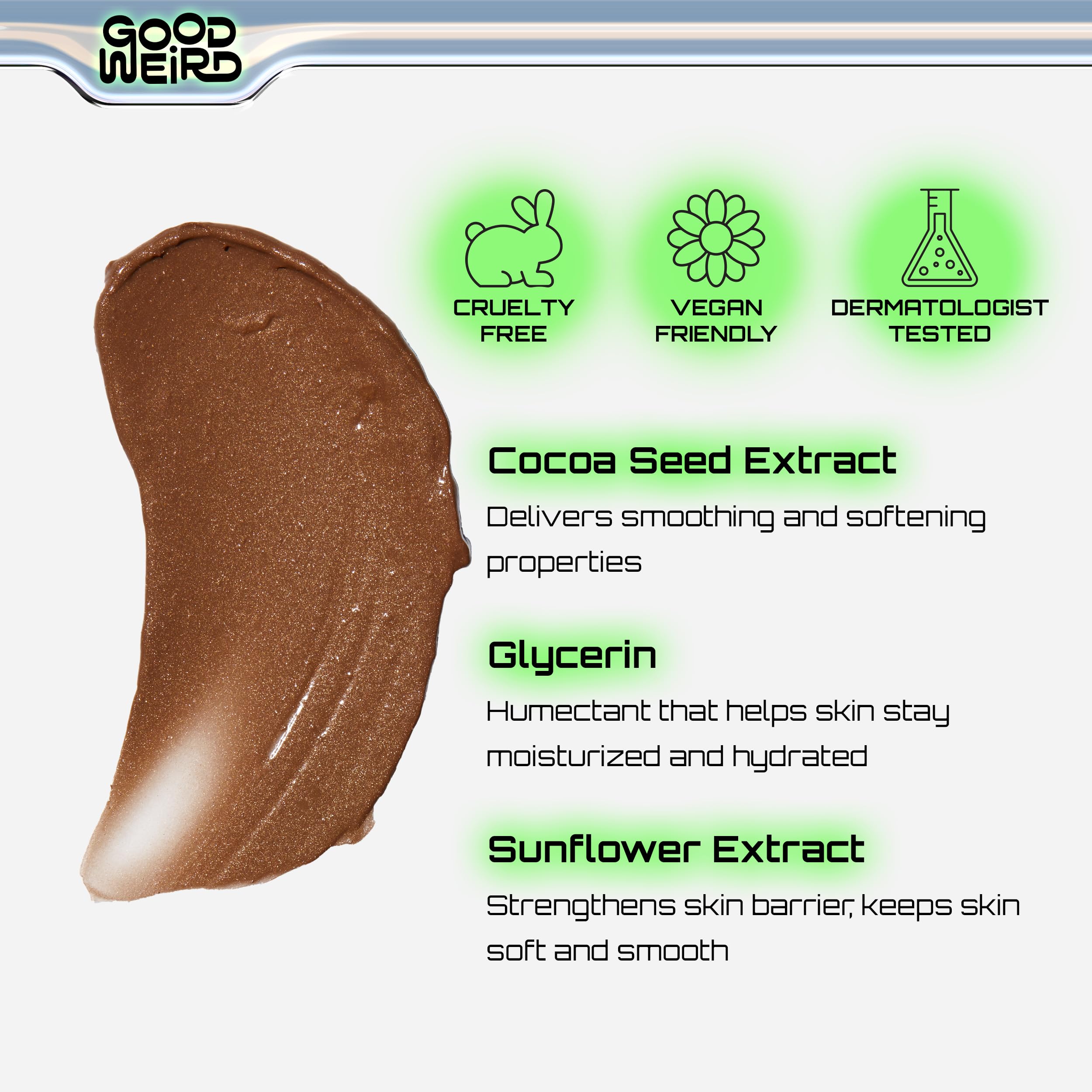 GOOD WEIRD Back From Vacay Bronzer - Vegan Liquid Face Bronzer Gel Cream for Men and Women | Natural Glow Lightweight Highlighter Makeup | Subtle Shimmer | 0.56 fl. oz. | WAIKIKI (Medium Bronze)