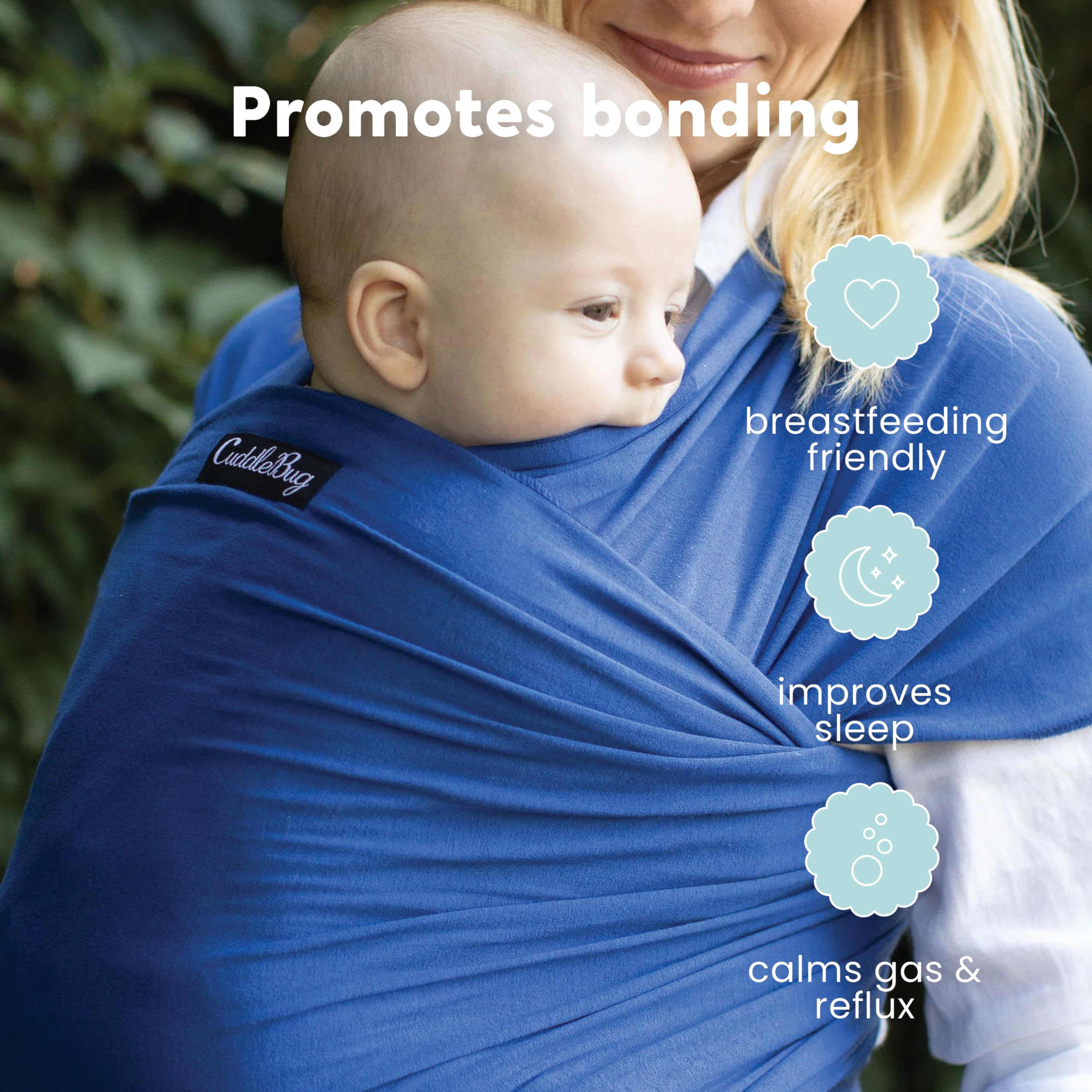 CuddleBug Baby Wrap Sling + Carrier - Newborns & Toddlers up to 36 lbs - Hands Free - Gentle, Stretch Fabric - Ideal for Baby Showers - One Size Fits All (Blue)
