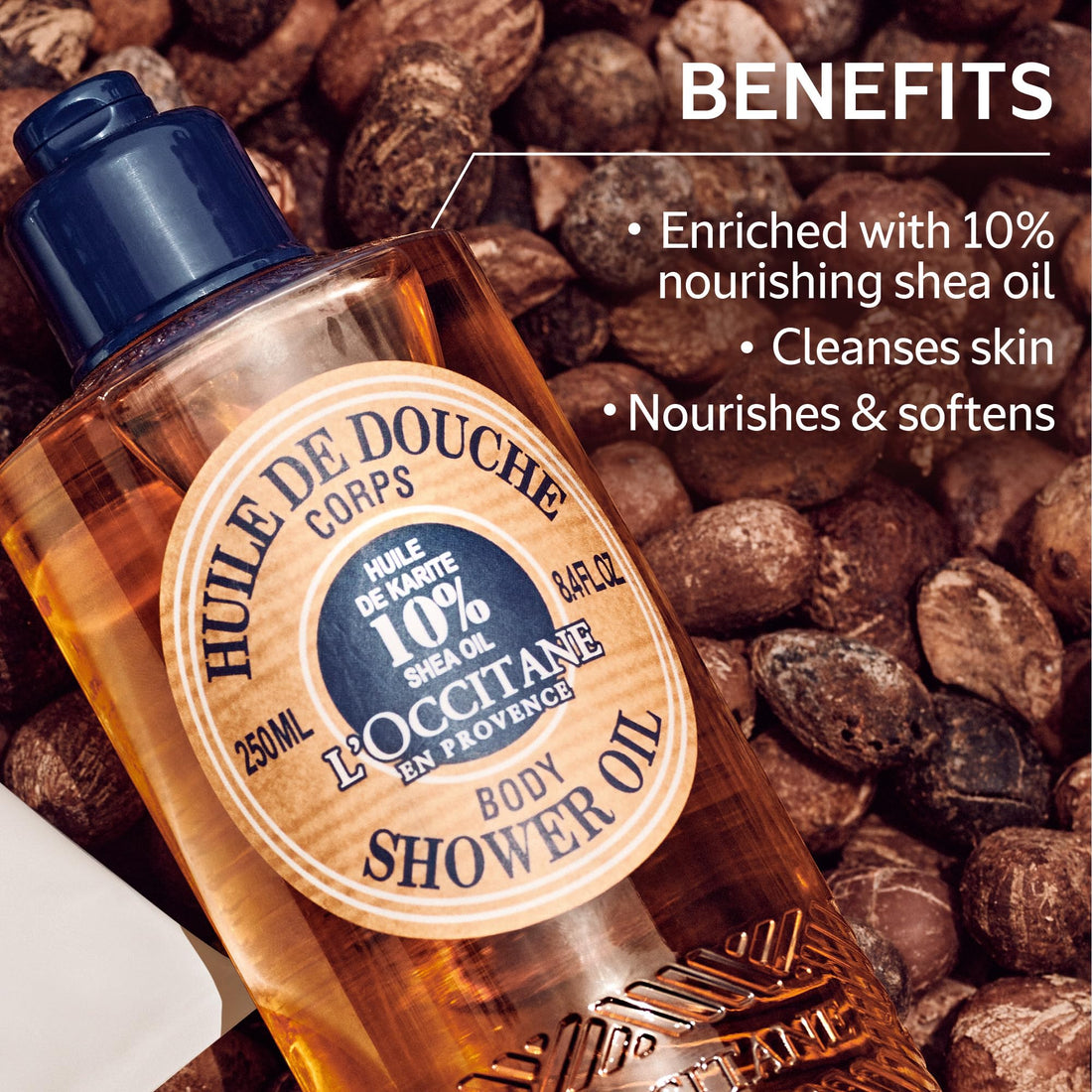L'Occitane Shea Body Shower Oil with 10% Shea Oil: Luxuriously Rich | With Shea Oil | Soothe Feelings of Tightness | Soften Skin | Fresh Scent