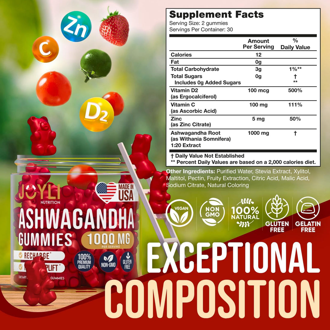 Ashwagandha Gummies for Women & Men - Natural Calm Gummies with Ashwagandha Root Extract Vitamin C Zinc - Ashwagandha Herbal Supplement for Sleep Stress Balance - 60 Vegan Sugar Free Chews