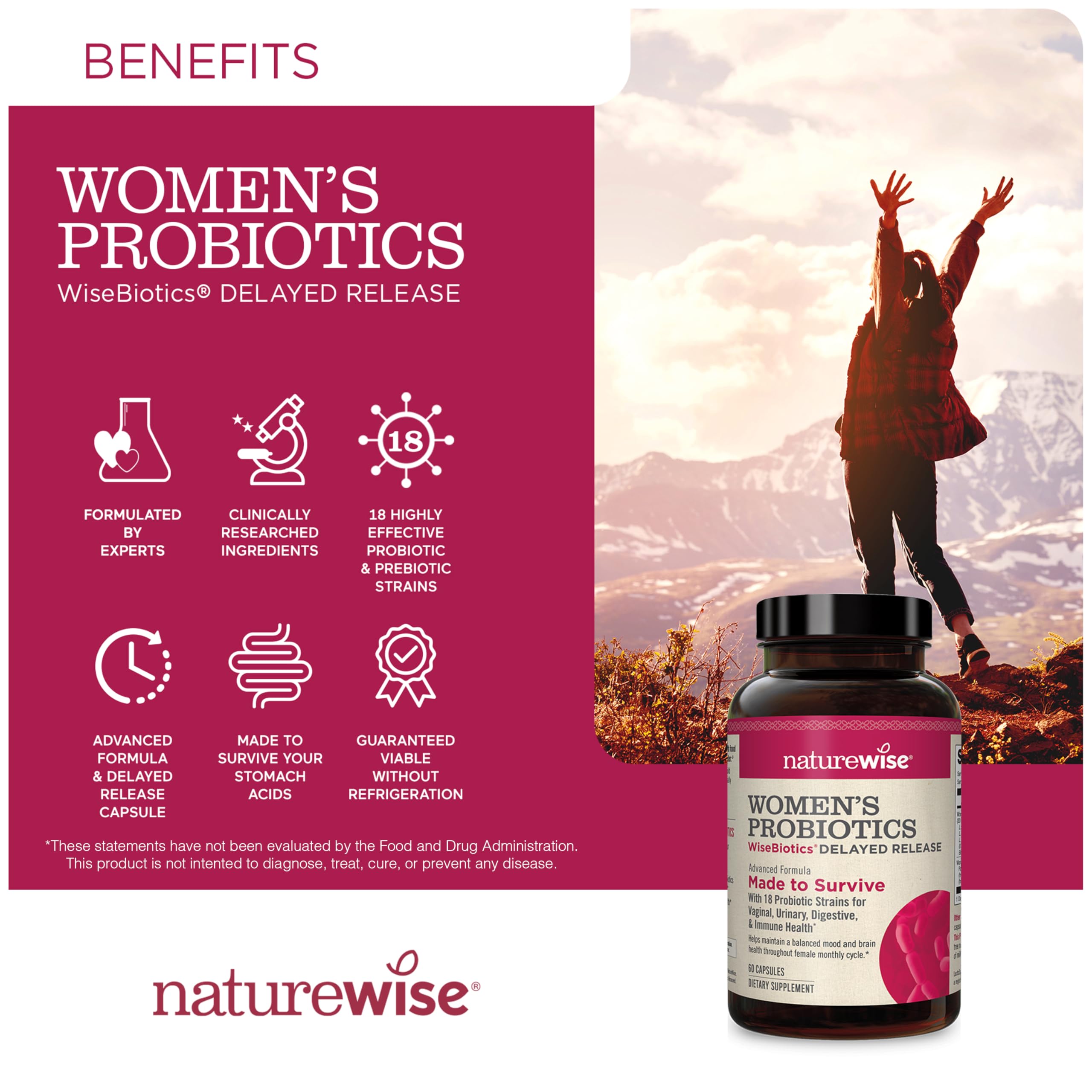 NatureWise Probiotics for Women - With Prebiotics and Cranberry - Vaginal, PH Balance, Digestive, Urinary Tract Support - 18 Unique Strains, 20 Billion CFU - 60 Capsules[2-Month Supply]