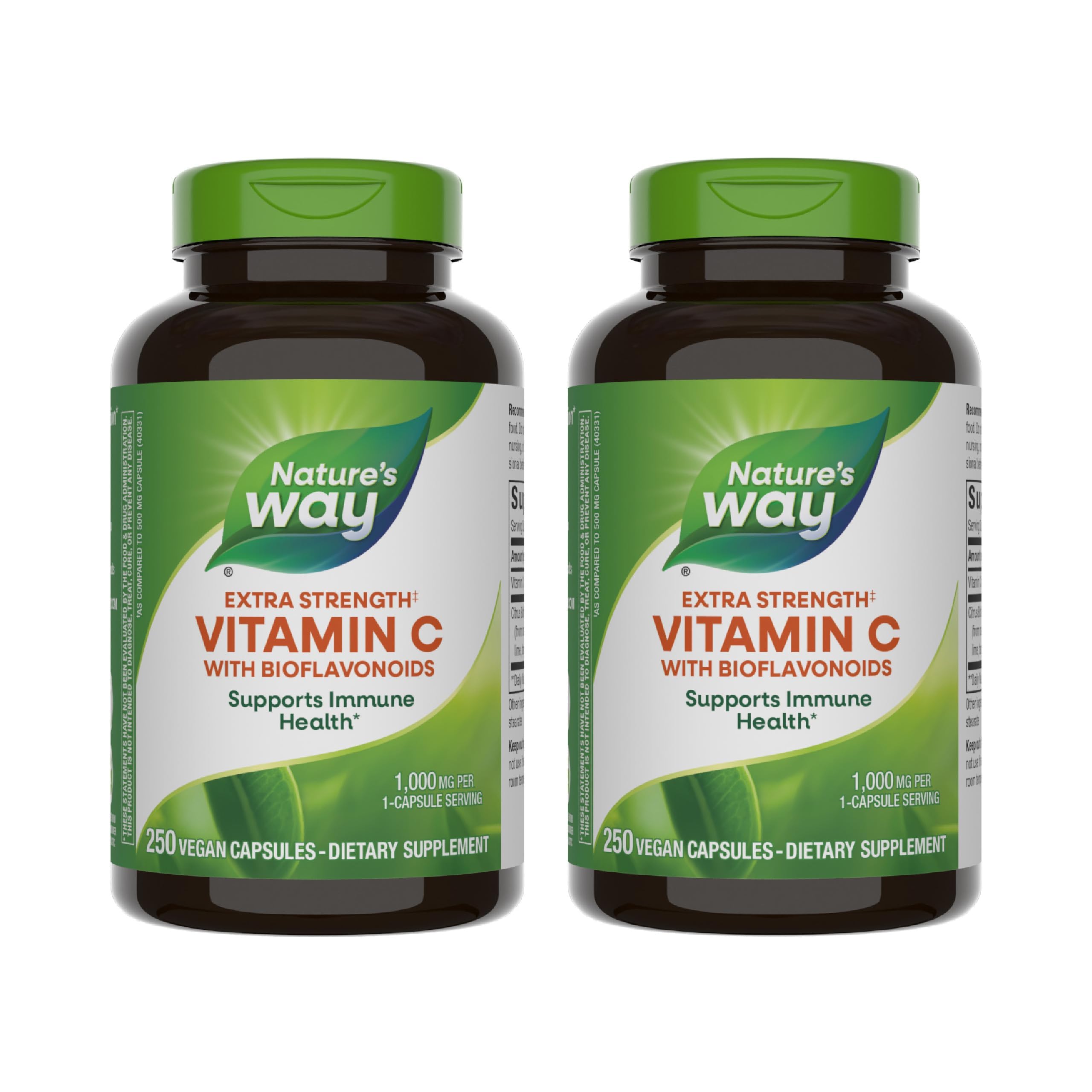 Nature’s Way Extra Strength(1) Vitamin C with Bioflavonoids, Supports Immune Health*, Promotes Collagen Production for Healthy Skin*, 1,000 mg per Capsule, 250 Vegan Capsules (Packaging May Vary)