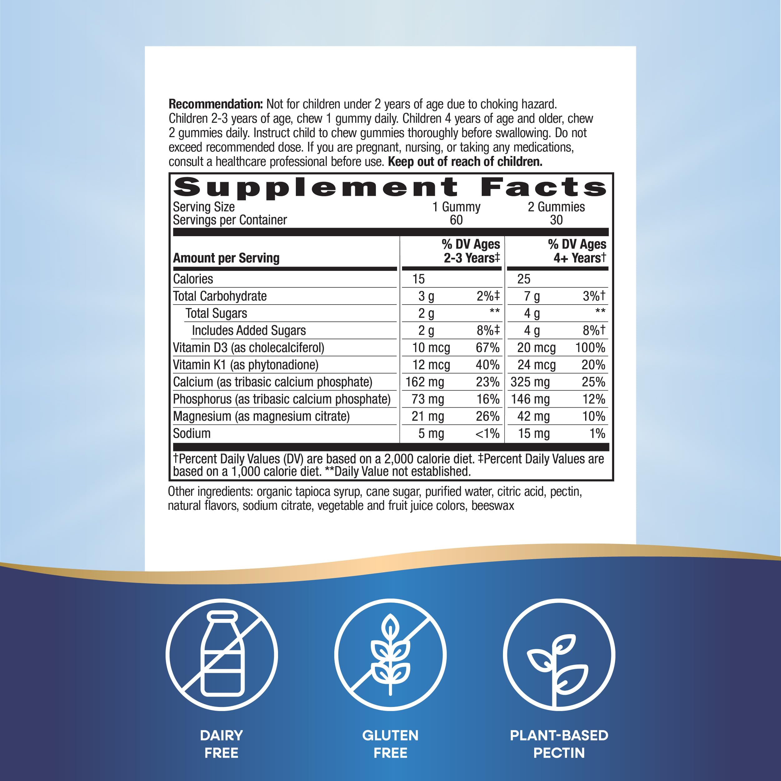 Nature's Way Kids Growing Bones & Muscles Gummies, Supports Healthy Bones & Muscles*, Calcium, Magnesium, Vitamins D3 & K1, Ages 2+, Wildberry Flavored, 60 Gummies (Packaging May Vary)
