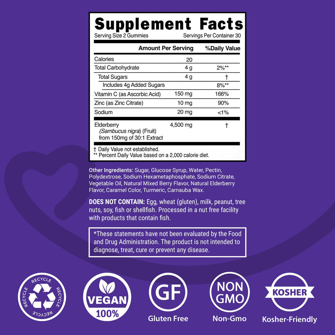 Elderberry Gummies with Vitamin C and Zinc - Immune Booster Elderberry Gummies For Adults and Kids - Vegan Natural Ingredients Defense Multivitamins with Antioxidant Support (60 Gummies)