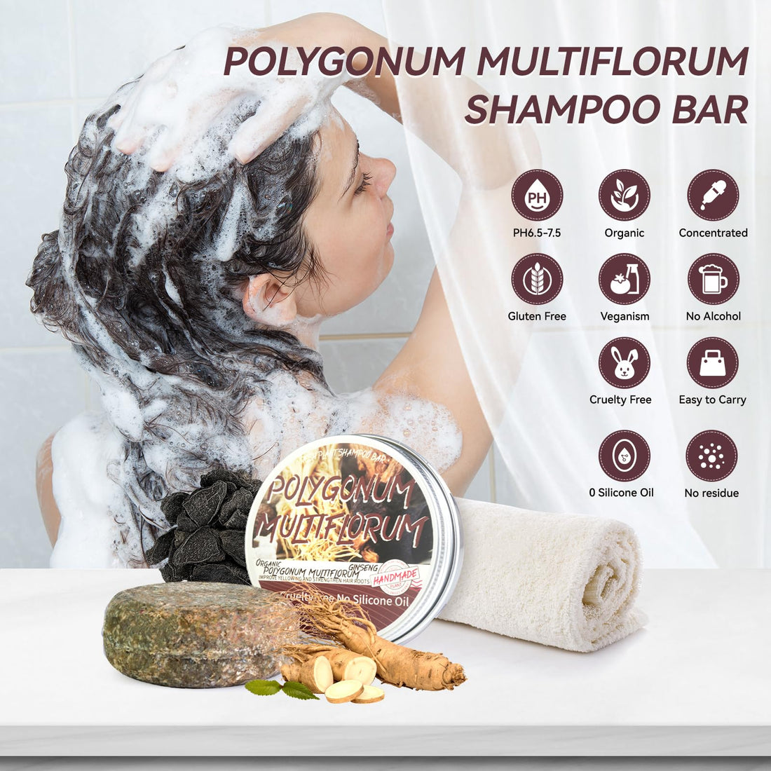 Hair Darkening Shampoo Bar, Shouwu for Gray Hair All nature Organic, Blackening (polygonum Multiflorum for Grey Hair)