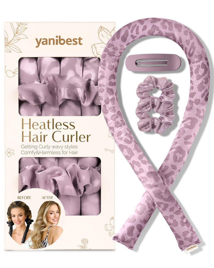 YANIBEST Heatless Curls Overnight, Hair Curlers to Sleep in, Leopard Heatless Hair Curler, Heatless Curling Rod Soft Hair Rollers-Purple