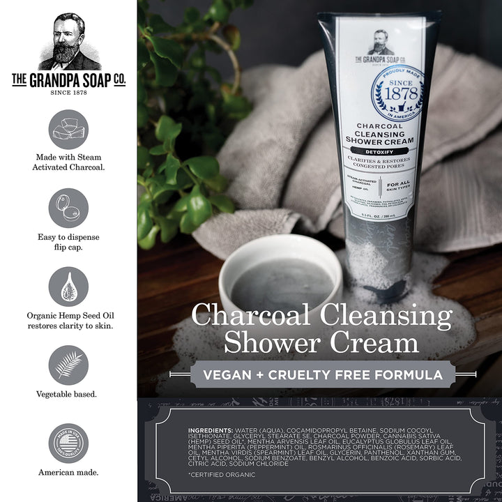 Grandpa's Brands Company Charcoal Cleansing Shower Cream, 9.5 Oz