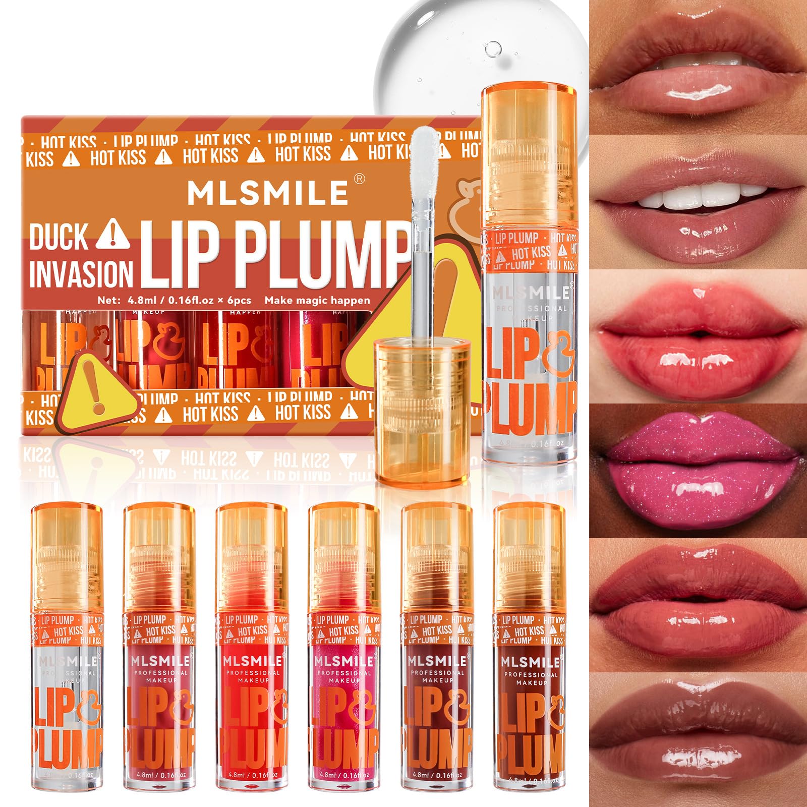 6 Colors Duck Lip Plumper Gloss, Korean Clear Plumping Lip Gloss, High Pigment No Sticky Sexy Lip Gloss, Nourishing & Non-sticky Long Lasting Fresh Clear Smooth Lip Care (A+B)