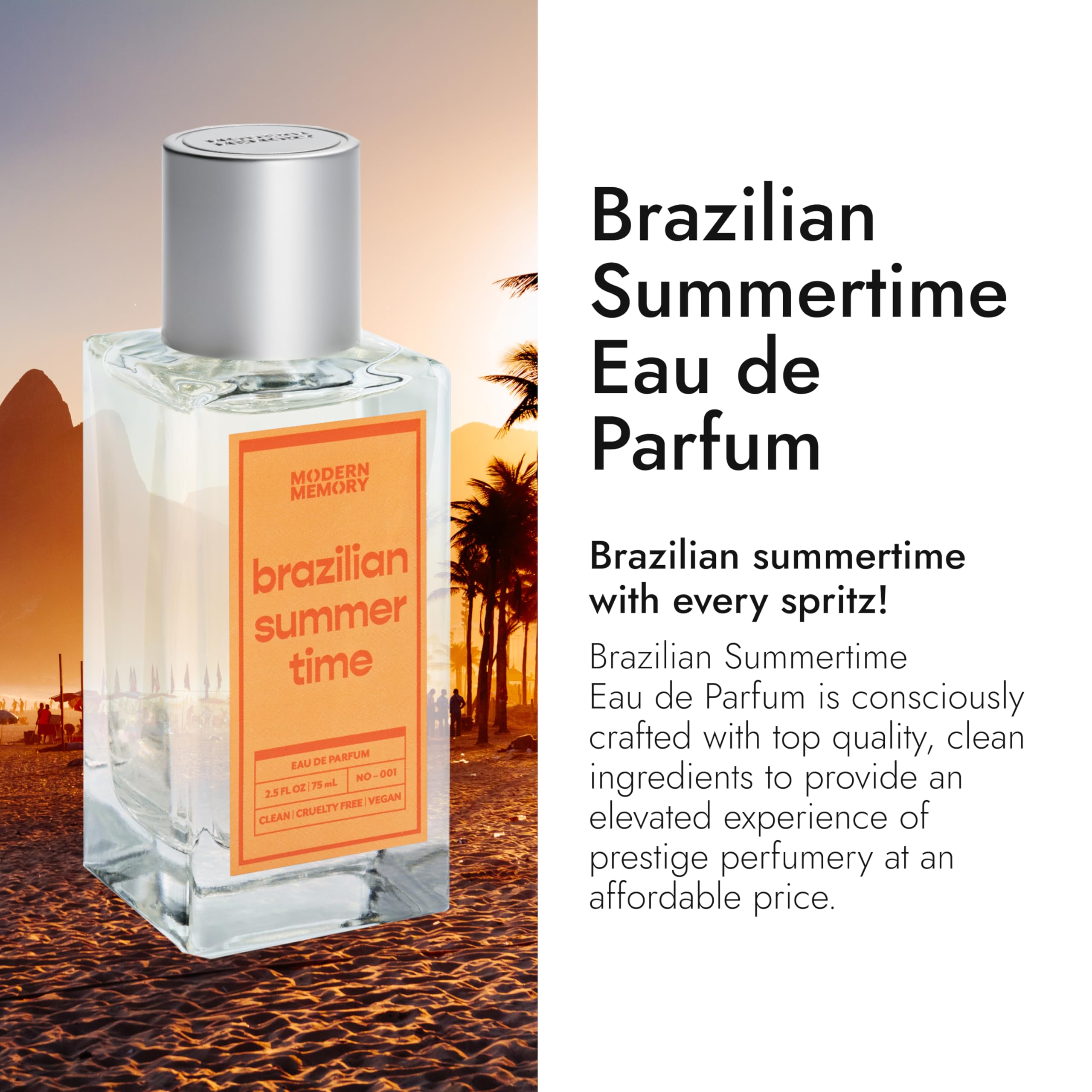 Brazilian Summertime Eau de Parfum for Women, Notes of Pistachio & Lemon, Safe for Sensitive Skin, Luxury Fragrance By Modern Memory, 2.5 fl oz