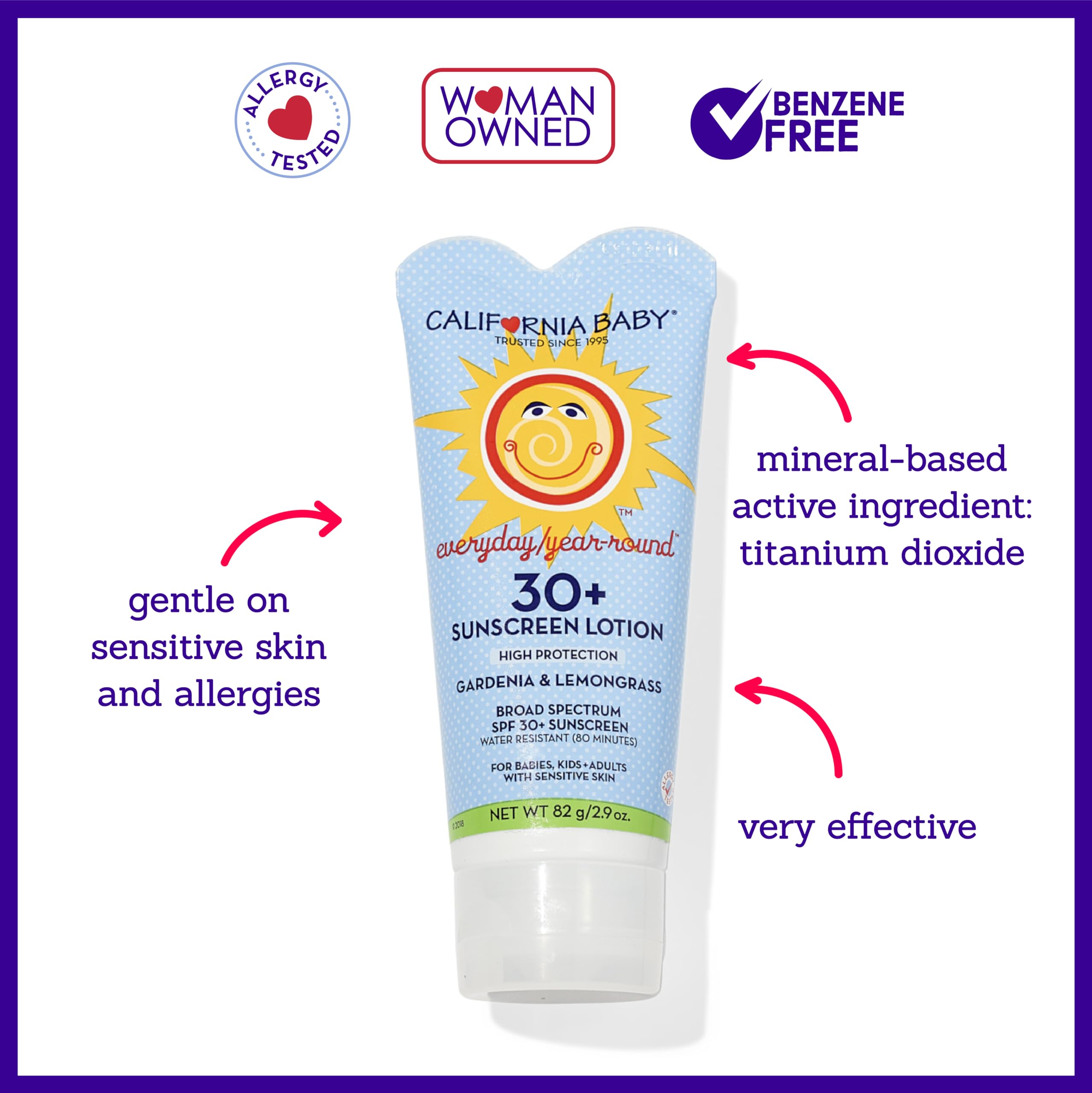 California Baby Everyday SPF 30+ | Mineral Sunscreen | Floral Scent | Baby Sunscreen for Face + Body | Travel Size| 82g / 2.9oz