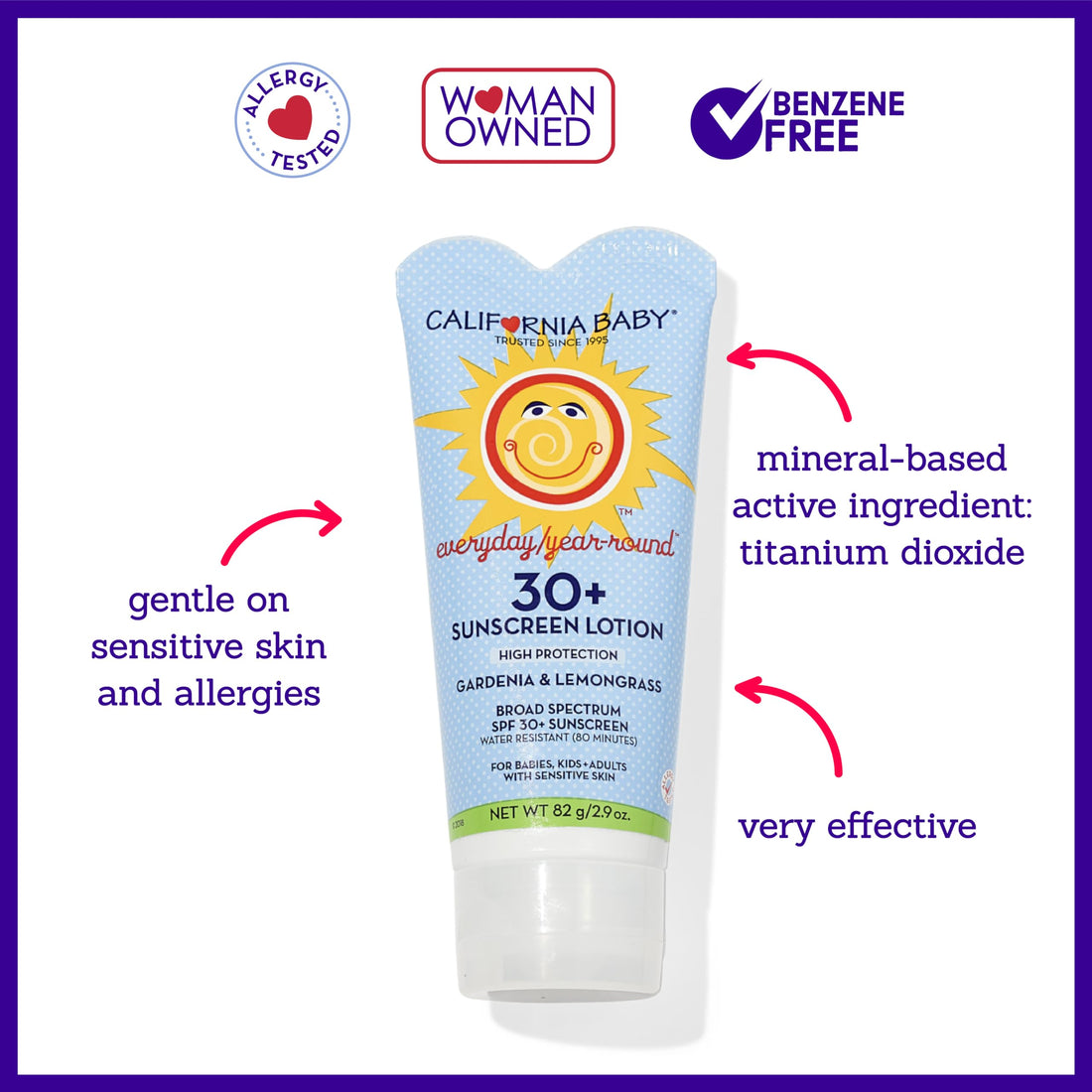 California Baby Everyday SPF 30+ | Mineral Sunscreen | Floral Scent | Baby Sunscreen for Face + Body | Travel Size| 82g / 2.9oz