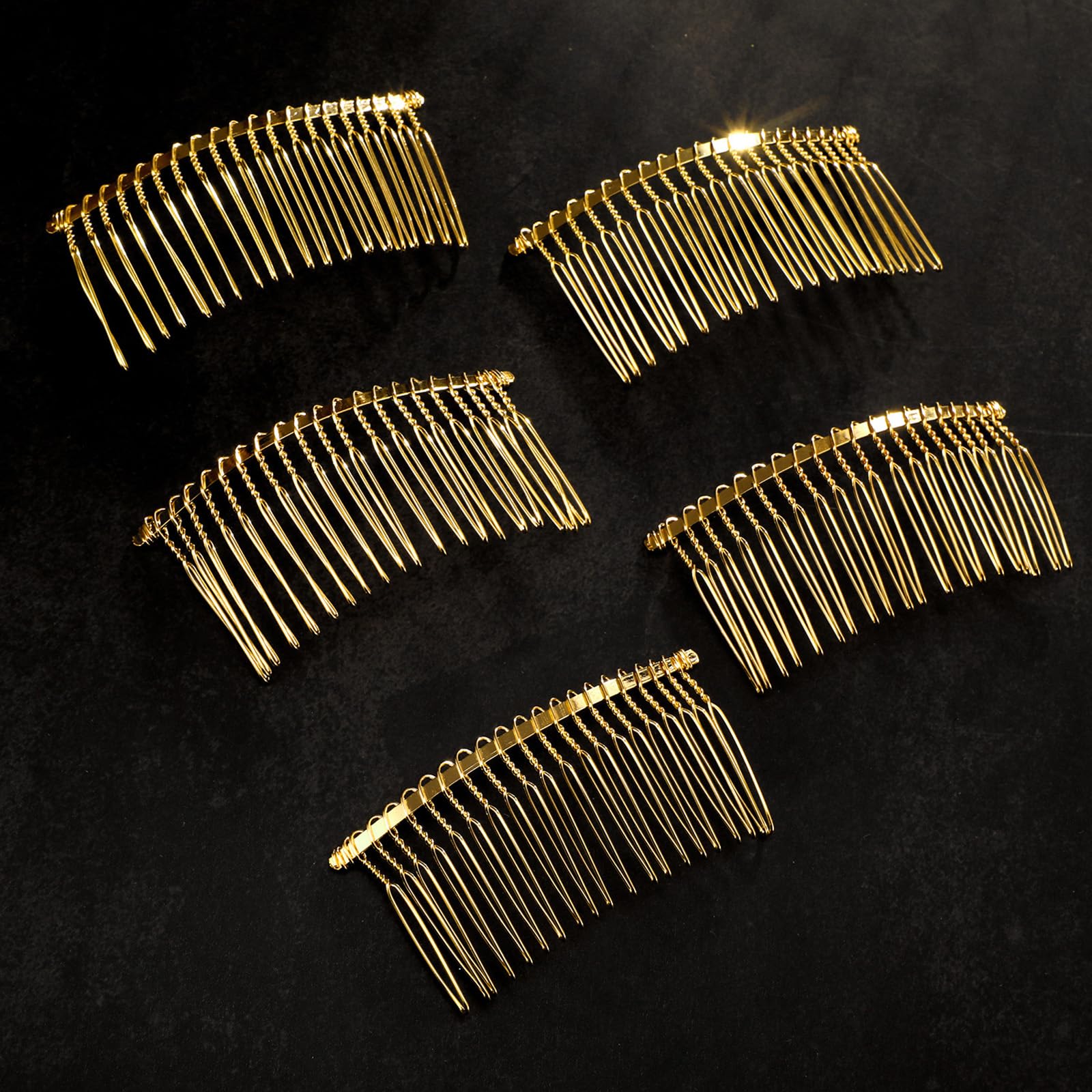 5 Pieces 20 Teeth Hair Clip Combs Metal Wire Hair Combs Wire Twist Bridal Wedding Veil Combs (Golden)