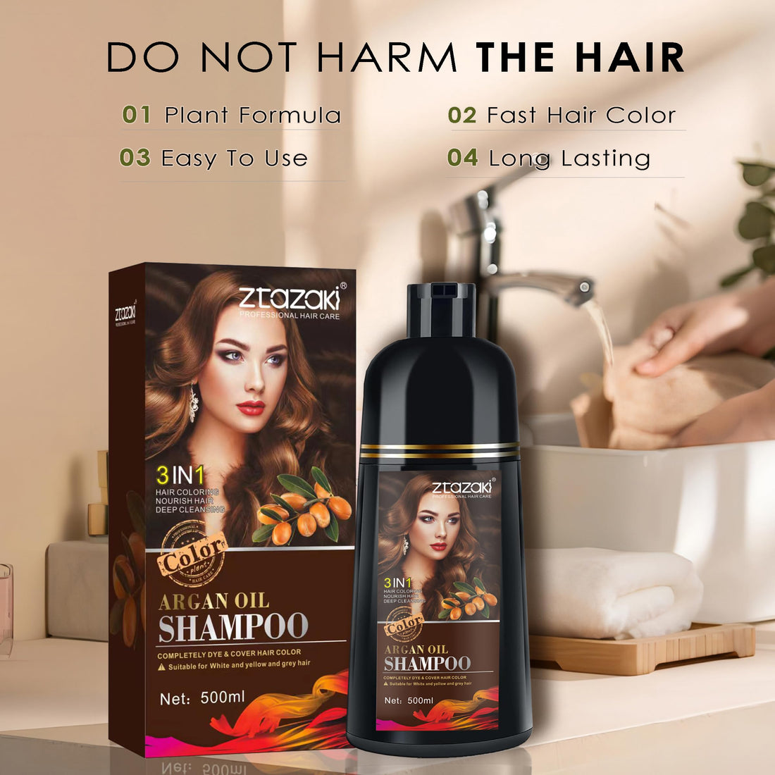 Hair Dye Shampoo 3 in 1, Magic Hair Dye Colors in Minutes-Long Lasting & Easy to Use with Argan Oil Herbal champu con tinte para canas for Women Men 500ml (Purple)