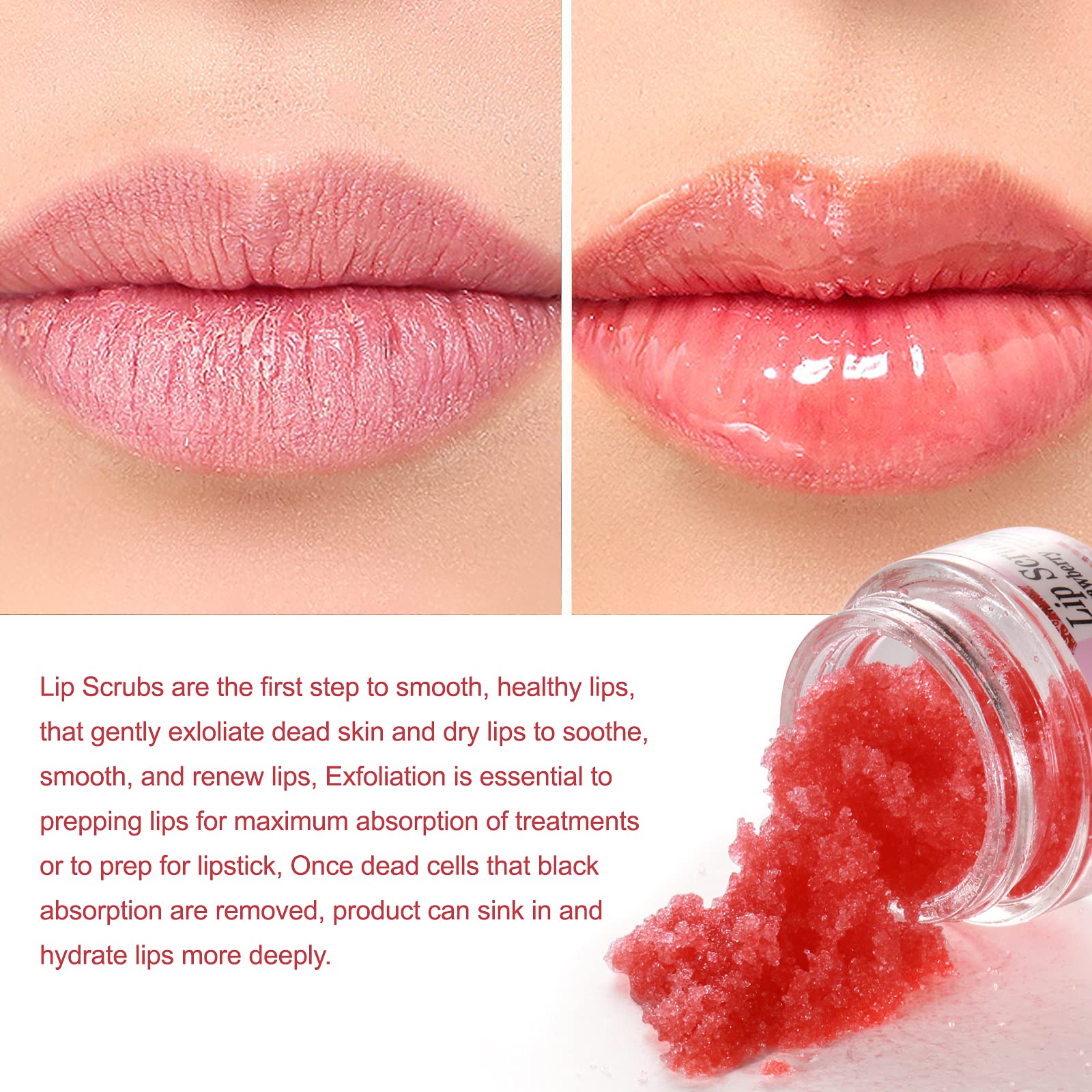 Strawberry Lip Scrub & Repair, Exfoliator & Moisturizer for Chapped, Dry and Flaky Lips