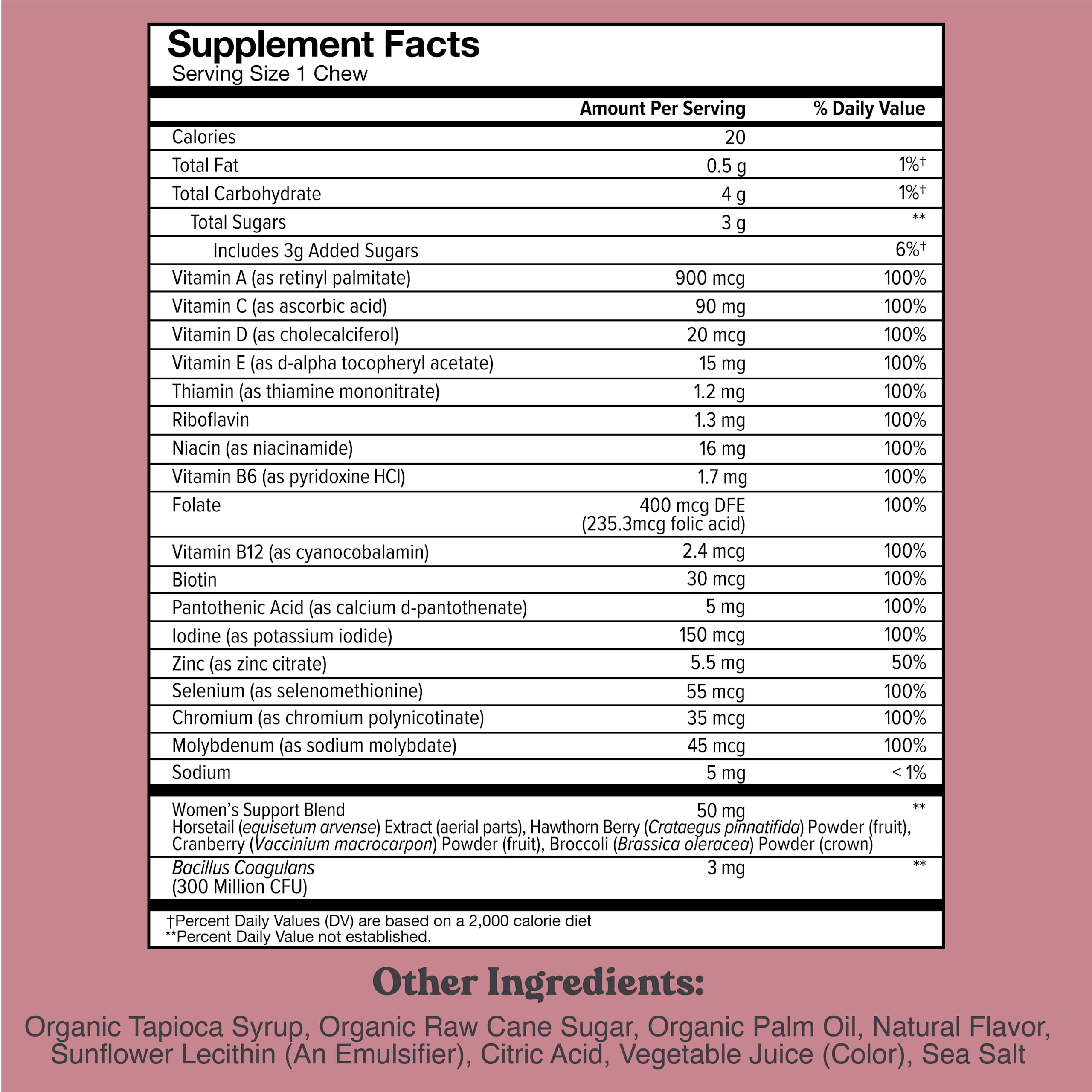 CHEWSY Women's Multivitamin - Immune & Energy Support - 23 Nutrients Including A, B12, C, Folic Acid, Probiotics, Biotin, Cranberry - 30-Day Supply