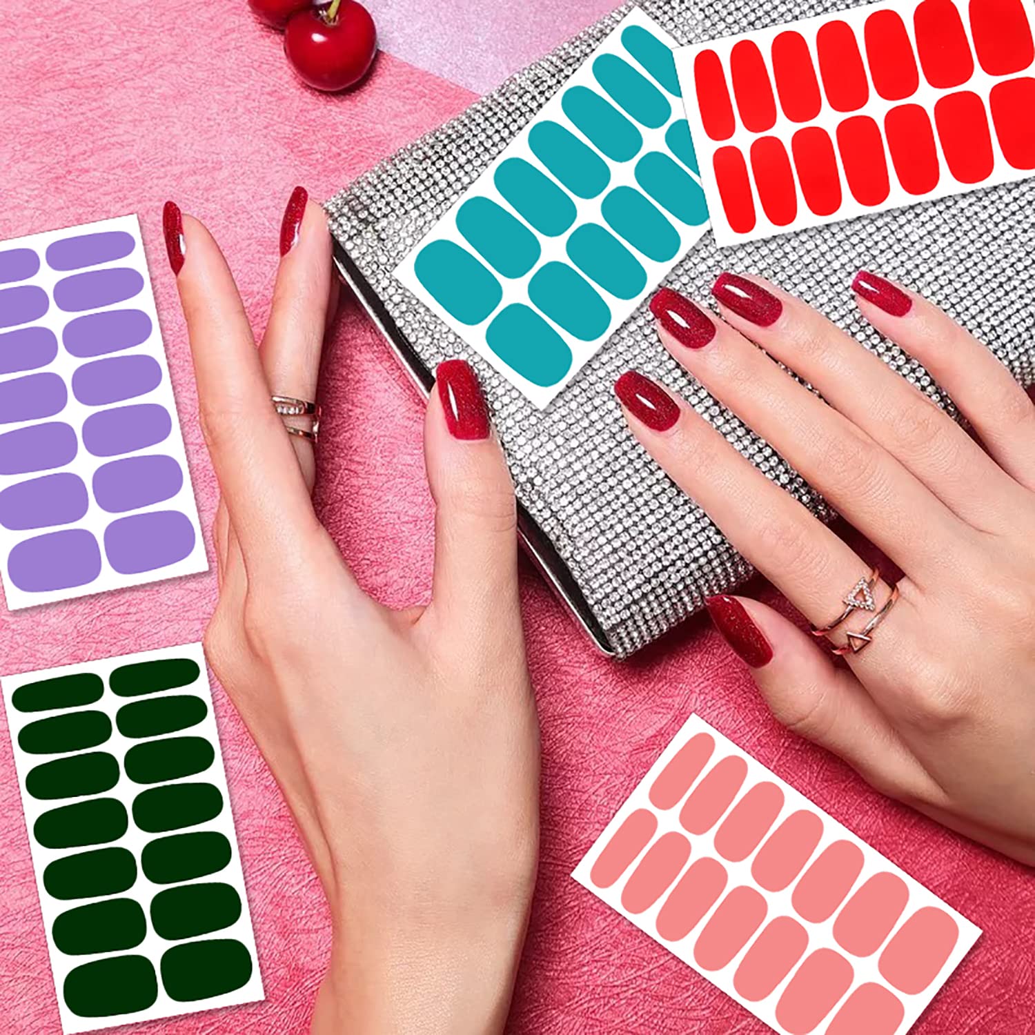 SILPECWEE 280 Pieces 20 Sheets Solid Color Nail Polish Strips Nail Stickers Full Nail Wraps for Women Self Adhesive Nail Art Stickers with 1pc Nail File