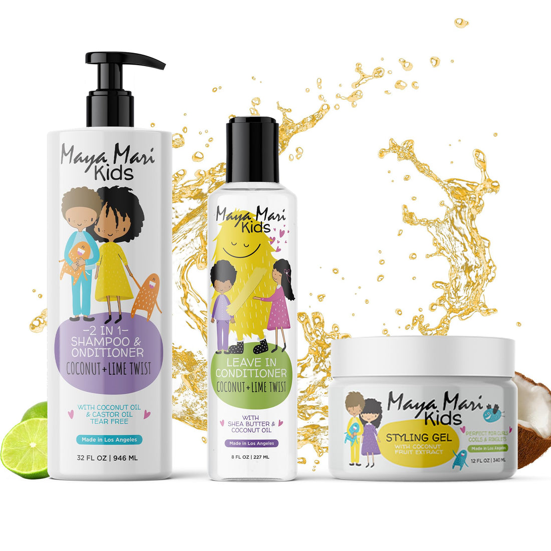Maya Mari Kids Curly Hair Set for Coilies, Curlies, and Frizz Control: 2in1 Shampoo, Leave-In Conditioner, and Hair Gel - Perfect for Your Little One's Curly and Wavy Hair!