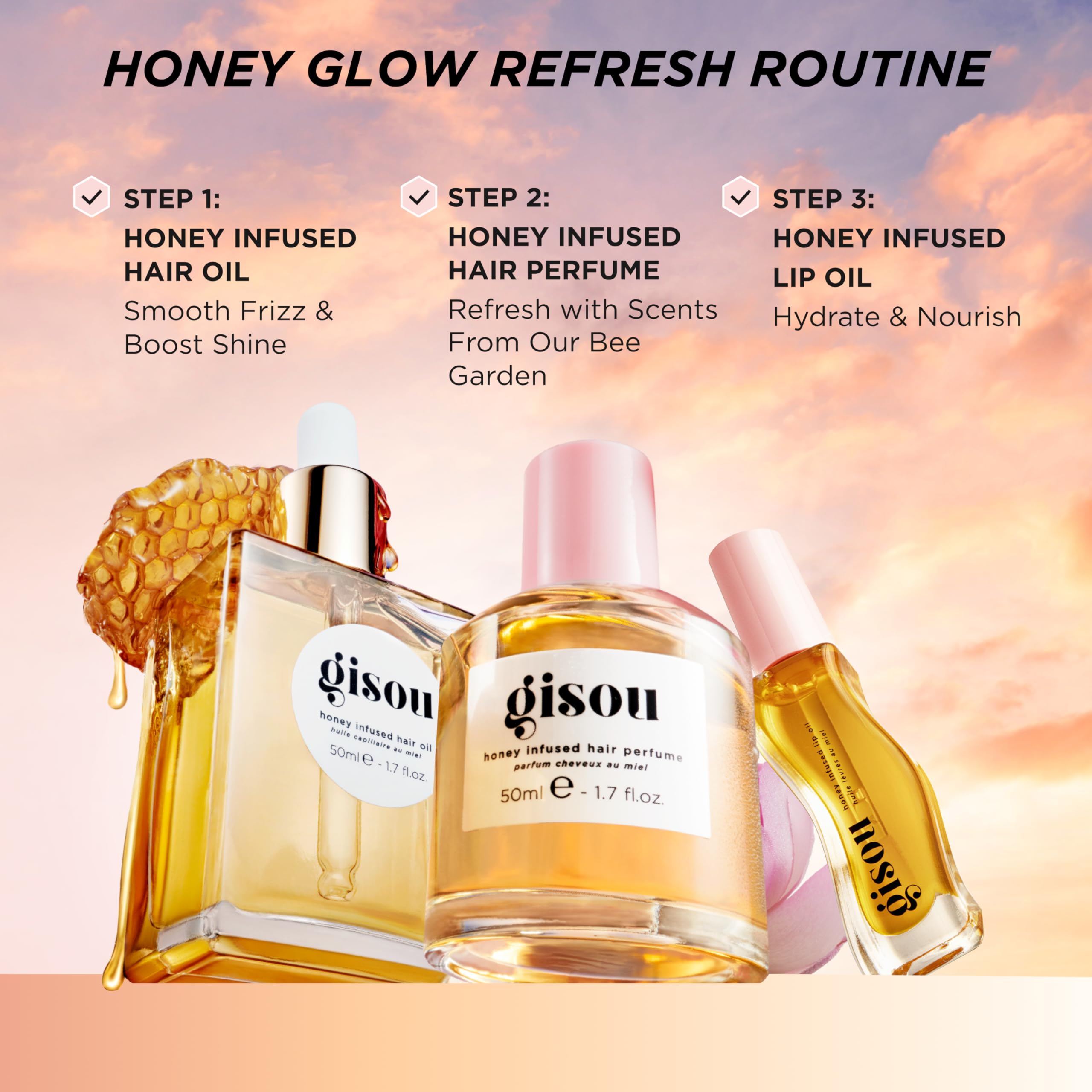 Gisou Honey Infused Hair Perfume – Long-Lasting Hair Fragrance with Mirsalehi Honey & Argan Oil, Wildflower Honey scent, 1.7 Fl Oz